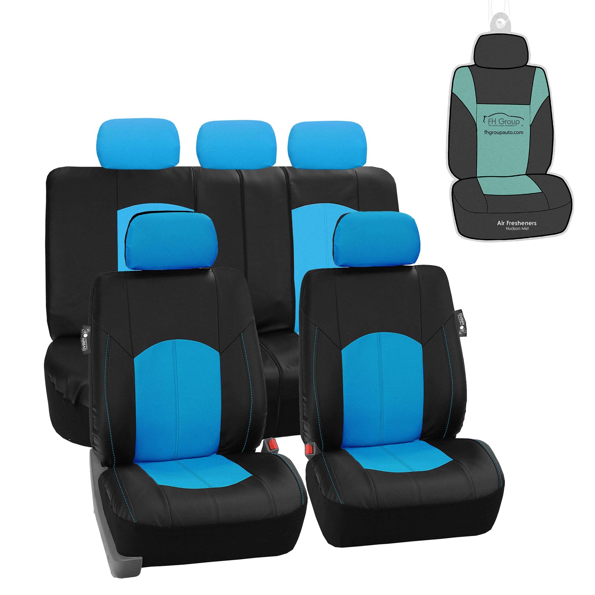 Premium FH Group Auto Car Seat Covers - High-Grade Blue Faux Leather with Non-Slip Dash Grip Pad | Universal Fit for Cars, Trucks & SUVs | Airbag Compatible Split Bench Design | Perfect for Road Trips, Commuting & Vehicle Protection