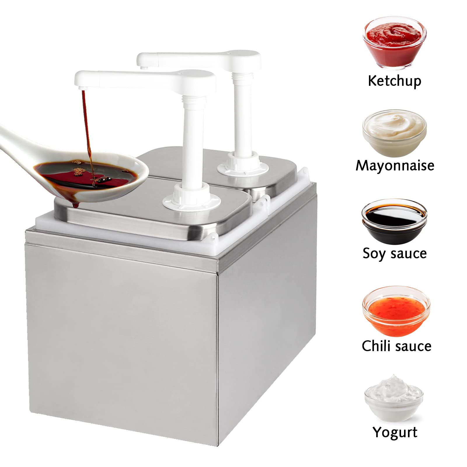 Manste 1Pack 4L Stainless Steel Condiment Pump Dispenser for Salad, Jam, Seasoning & Sauces - Commercial Kitchen, Restaurant & Home Use