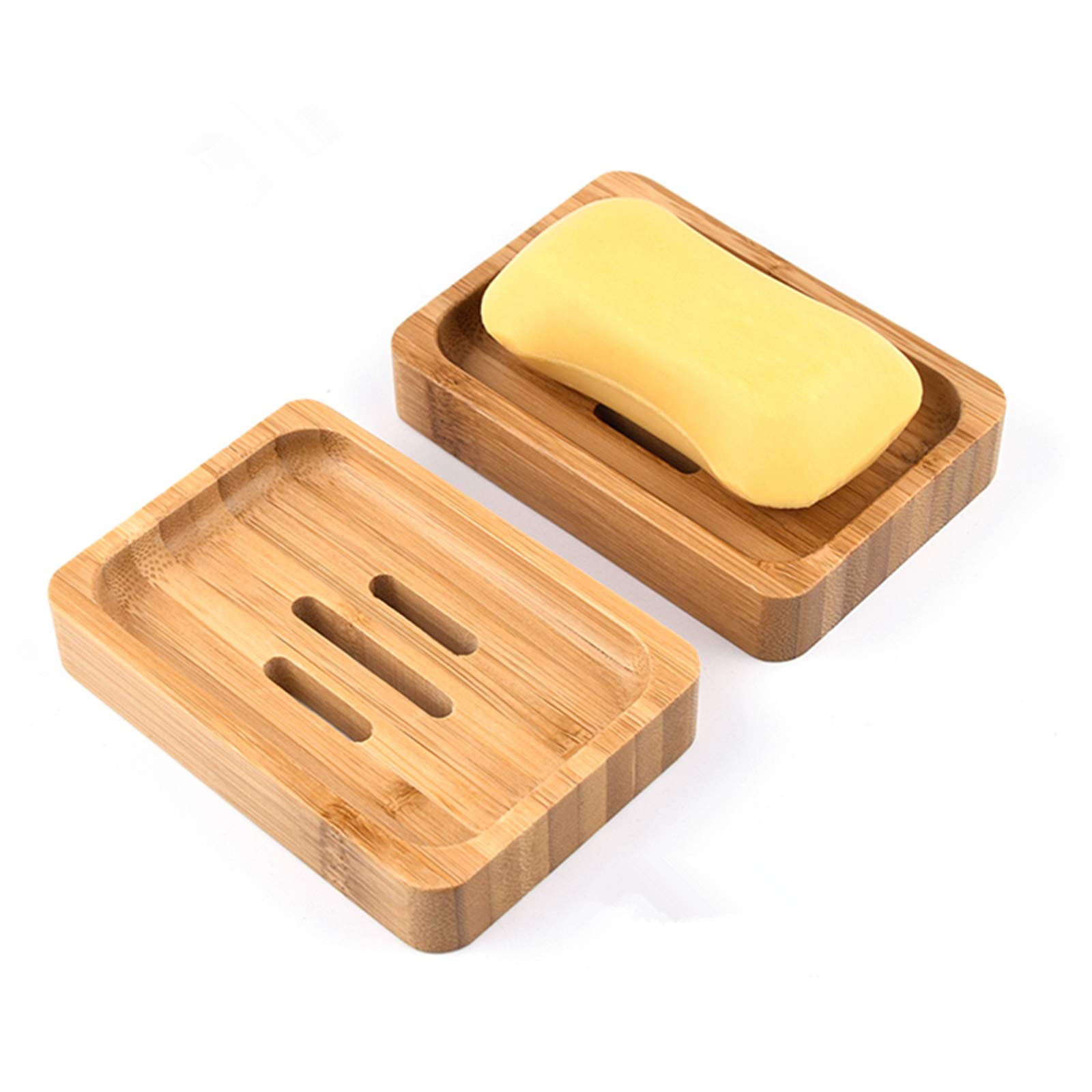 Natural Bamboo Soap Dish Holder - 2 Pack Wooden Soap Tray for Bathroom & Shower - Handcrafted Soap Storage Container for Soap, Sponges & More - Perfect for Spa, Guest Bath & Eco-Friendly Homes