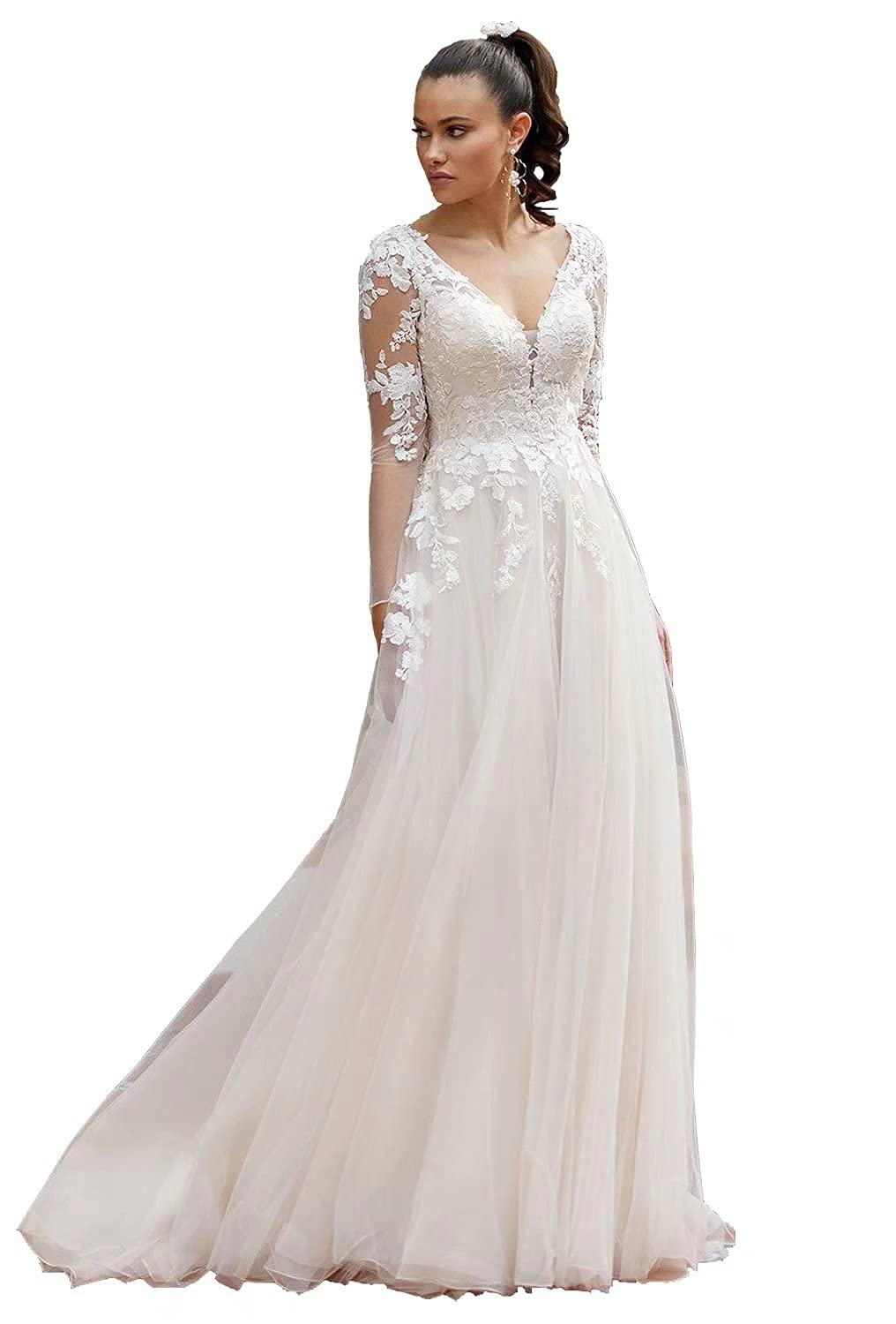 Elegant Mermaid Wedding Dress - Satin Sweep Train V-Neck Backless Beach Bridal Gown for Romantic Beach Weddings & Destination Ceremonies