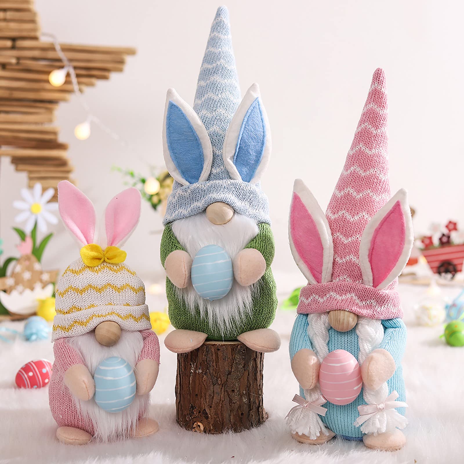 Creative Spring Gnome Decorations - Easter Bunny Gnomes with Rabbit Eggs, Faceless Plush Dolls for Home Decor (3-Piece Set) | Perfect Easter Gifts for Kids, Women & Men | Ideal for Indoor Spring Decor, Desktop Display, and Easter Party Decorations