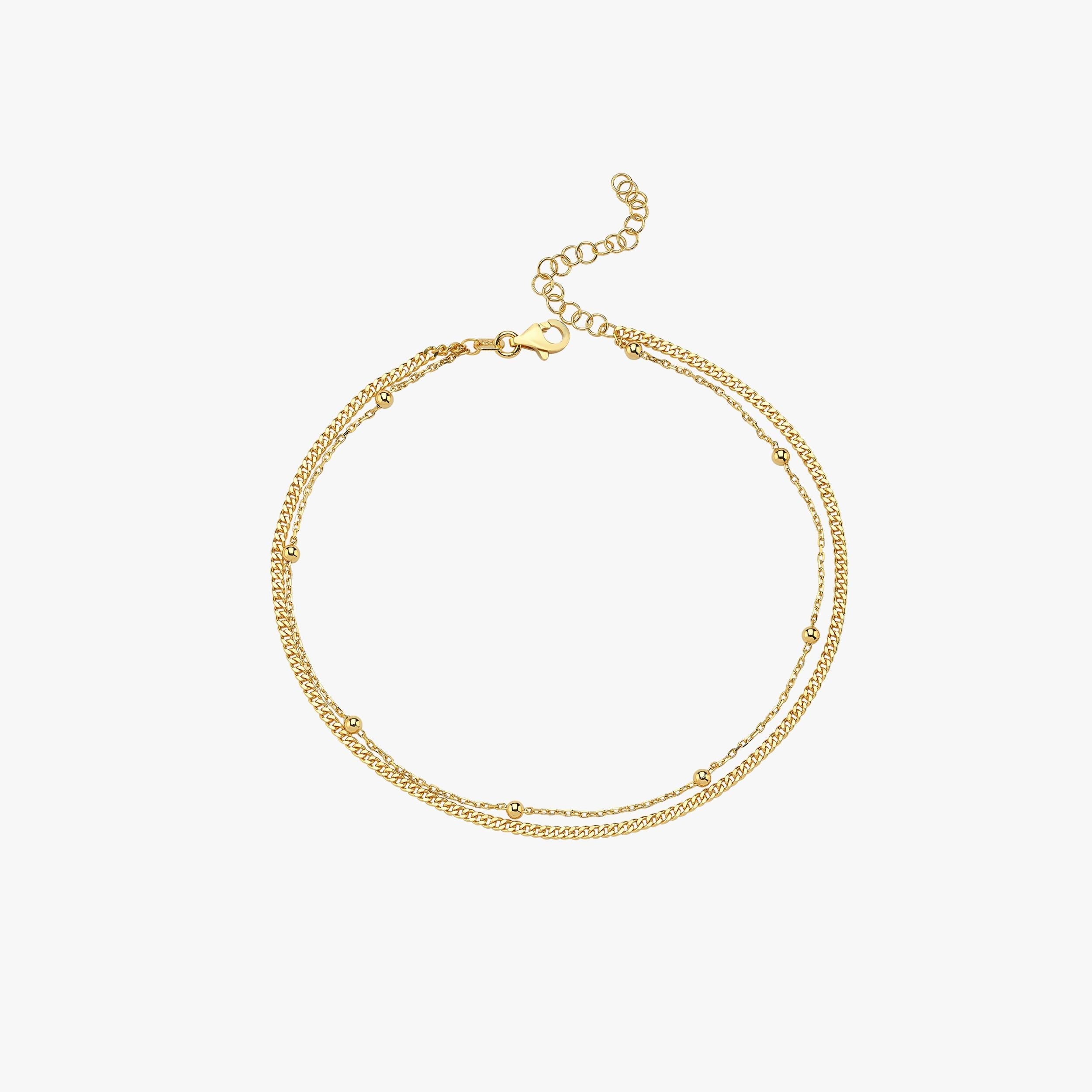 18K Gold Vermeil Double Chain Anklet - Elegant Layered Ankle Bracelet for Women, Perfect for Beach, Summer Outfits & Boho Fashion Accessories