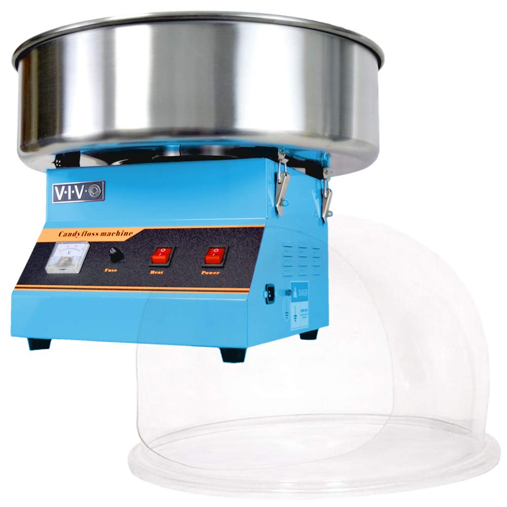 VIVO Blue 1030W Commercial Cotton Candy Machine - 20 Inch Stainless Steel Bowl with Bubble Shield & Sugar Scoop - Easy Home & Party Use for Birthdays, Carnivals, and Events