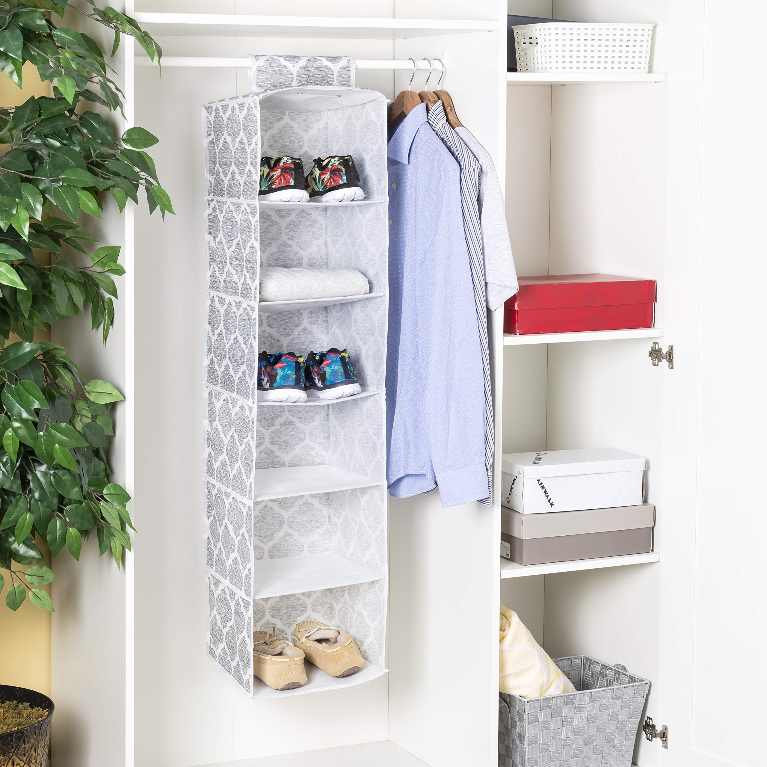 Home Basics Arabesque Non-Woven Closet Storage Organizer - 2 Pack, 6 Shelf Hanging Wardrobe Organizer for Clothes, Shoes & Accessories | Perfect for Bedroom, Closet & Dorm Organization