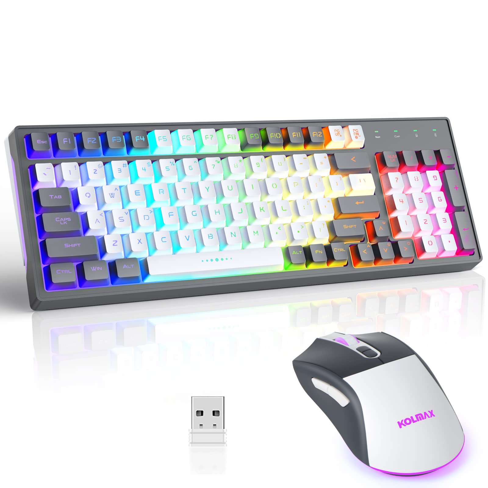 CK98 Wireless Gaming Keyboard and Mouse Combo - Rechargeable RGB Backlit Mechanical Feel Keyboard (98 Keys) & 3200DPI Gaming Mouse for PC/Mac - Grey & White | Perfect for Esports, Streaming & Office Work