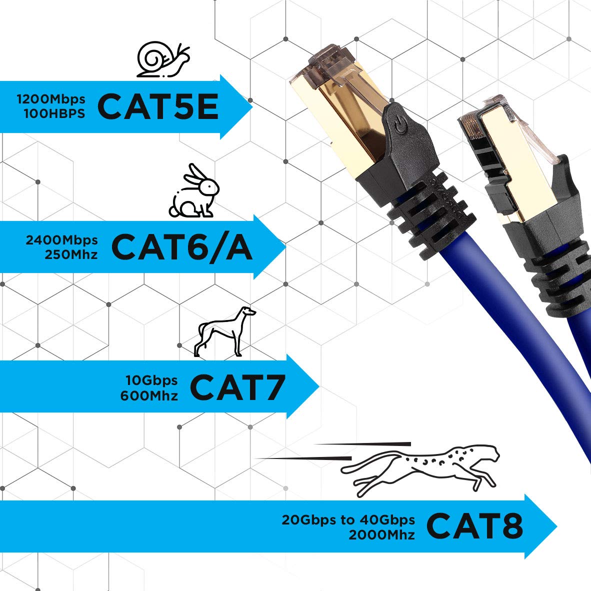 Duronic CAT8 Ethernet Cable 2M (6.6ft) High-Speed 40Gbps 2000MHz Shielded Network Cable - Snagless RJ45 Connector, SFTP for Gaming, Streaming & Home Office - Blue
