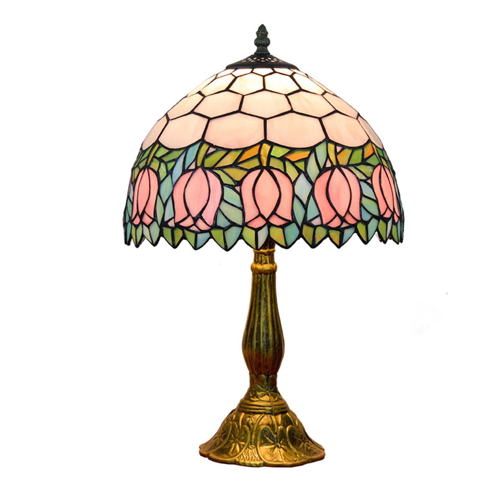 Tiffany Style Stained Glass Table Lamp - Pink Tulip Design for Bedroom, Living Room, Office & Dorm | 12x12x18 Inch with Bulb Included | Perfect for Reading, Decor & Housewarming Gifts