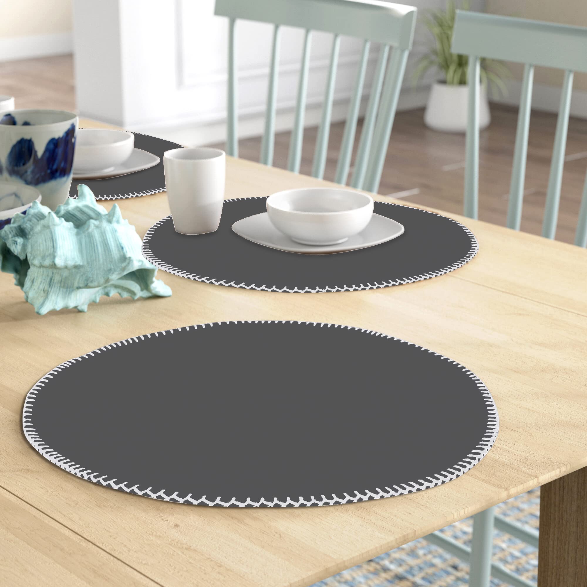 Urban Villa Embroidered Round Placemats - Set of 6 Oversized 16