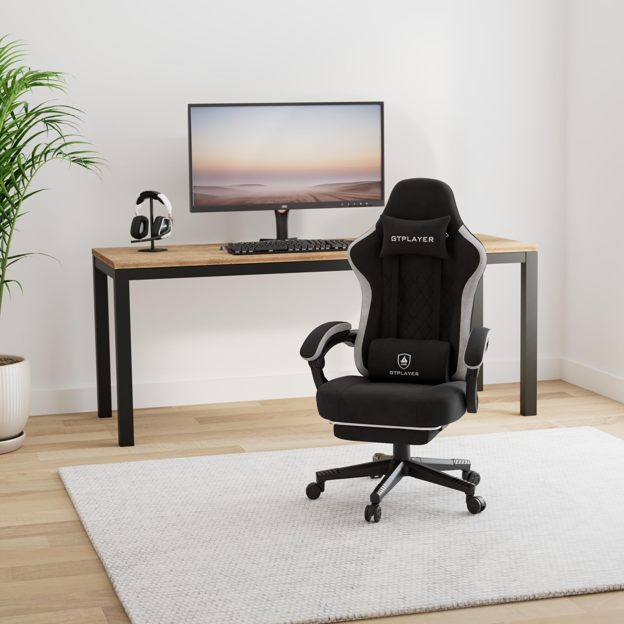 GTPLAYER Ergonomic Gaming Chair with Pocket Spring Cushion & Adjustable Footrest - High Back Office Computer Chair with Lumbar Support & Linkage Armrests for Home, Office, and Gaming Setup