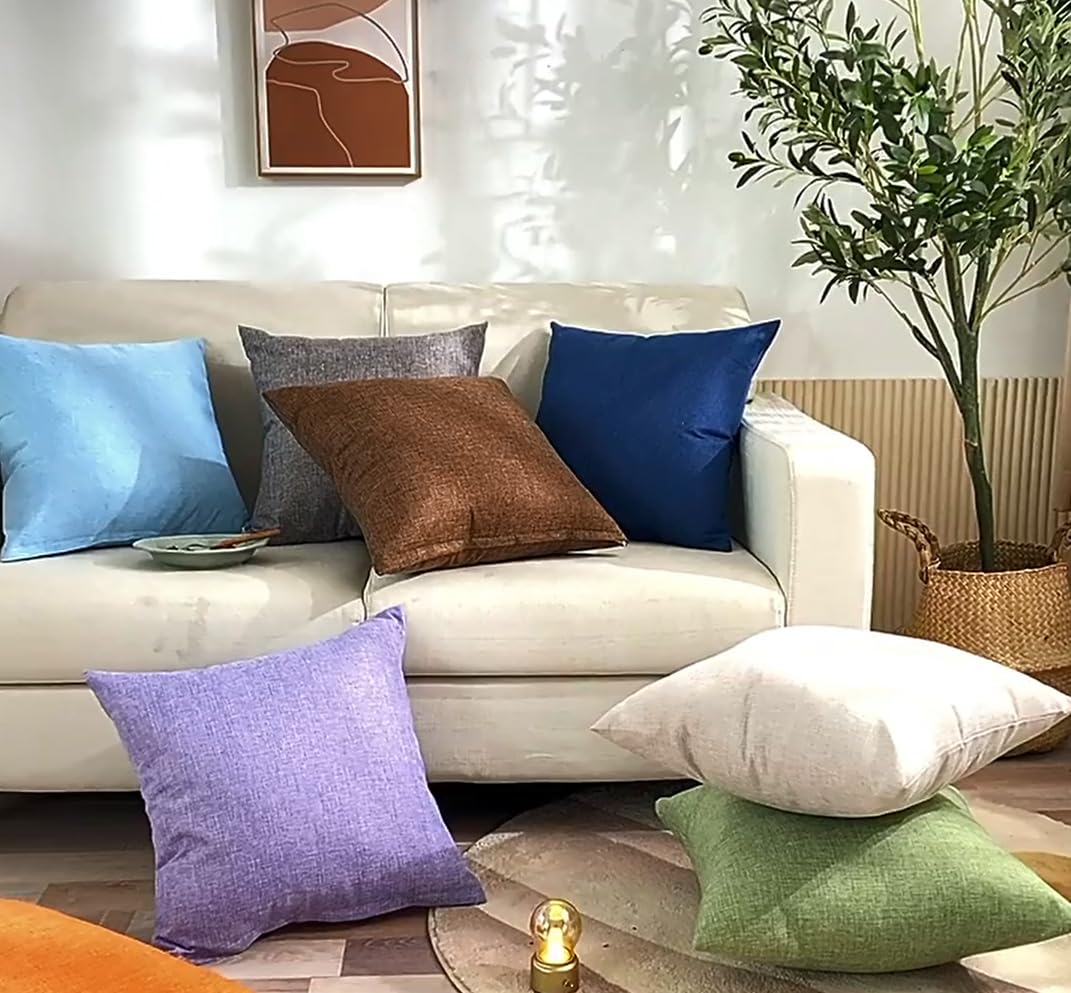 22x22 Inch Orange Linen Decorative Throw Pillow Covers for Couch, Sofa & Living Room - Soft Square Cushion Covers for Home Decor, Comfort & Style
