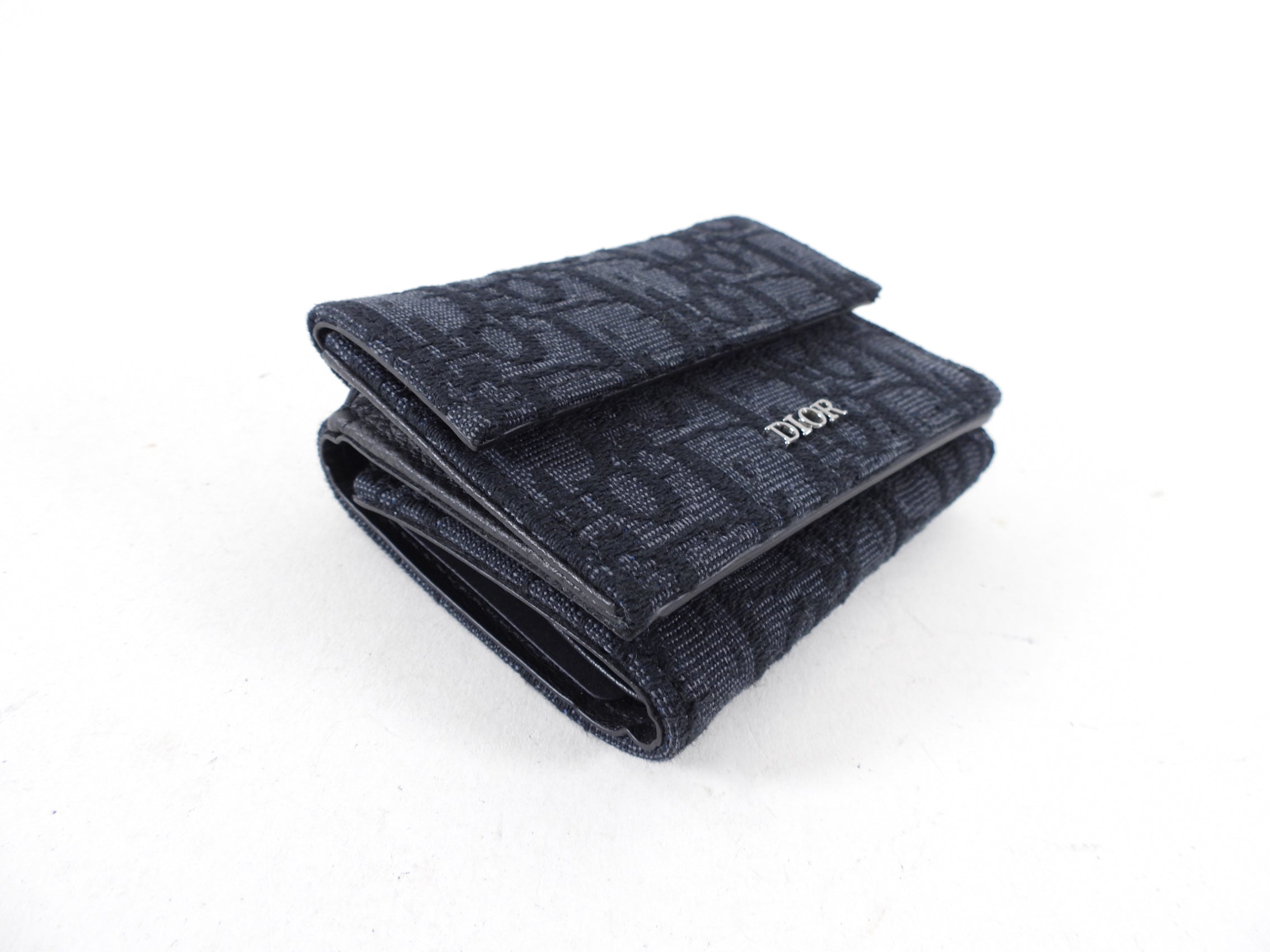 Christian Dior Oblique Canvas Black Trifold Compact Wallet for Women - Luxury Designer RFID Blocking Credit Card Holder - Perfect for Everyday Use & Gift Giving