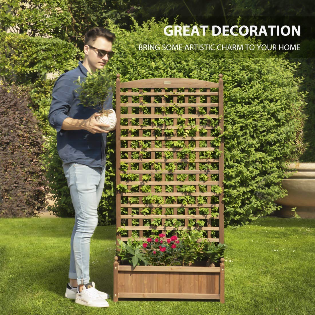 VIVOHOME Stainless Steel Hand Pruner & 2-Pack Wood Planter Raised Garden Beds with Trellis - Perfect for Gardening, Landscaping, and Outdoor Plant Care