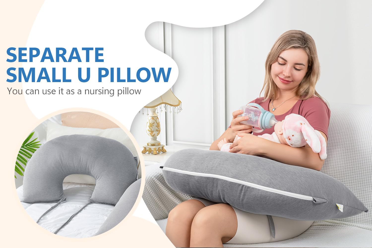 INSEN Pregnancy Pillow for Sleeping - Detachable Body Pillow for Pregnant Women, Nursing & Relaxation - Cooling Tencel Cover (Grey) - Perfect for Side Sleeping, Back Pain Relief & Maternity Comfort