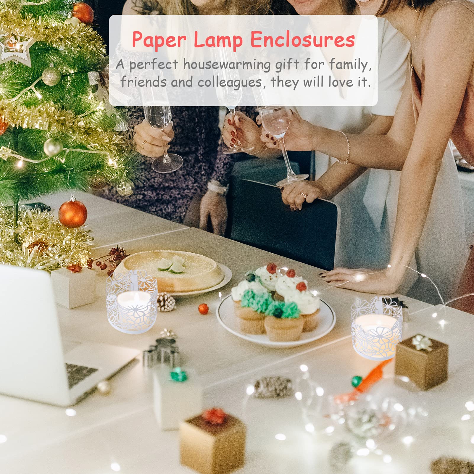 50Pcs White LED Tea Light Candle Wraps - Hollow Cylindrical Paper Lampshade Holders for Votive Candles | Wedding Centerpiece Decor, Party & Home Decoration, Romantic Ambiance Lighting