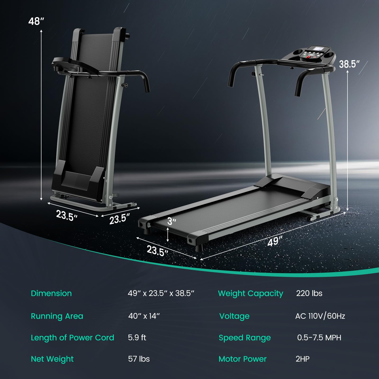 Wenst'sKufAN Folding Treadmill - Electric Motorized Running Machine with LED Display & Phone Holder for Home Gym, Office Workout - Perfect for Walking, Jogging & Cardio Exercise - Compact Space Saving Design for Small Apartments & Home Fitness