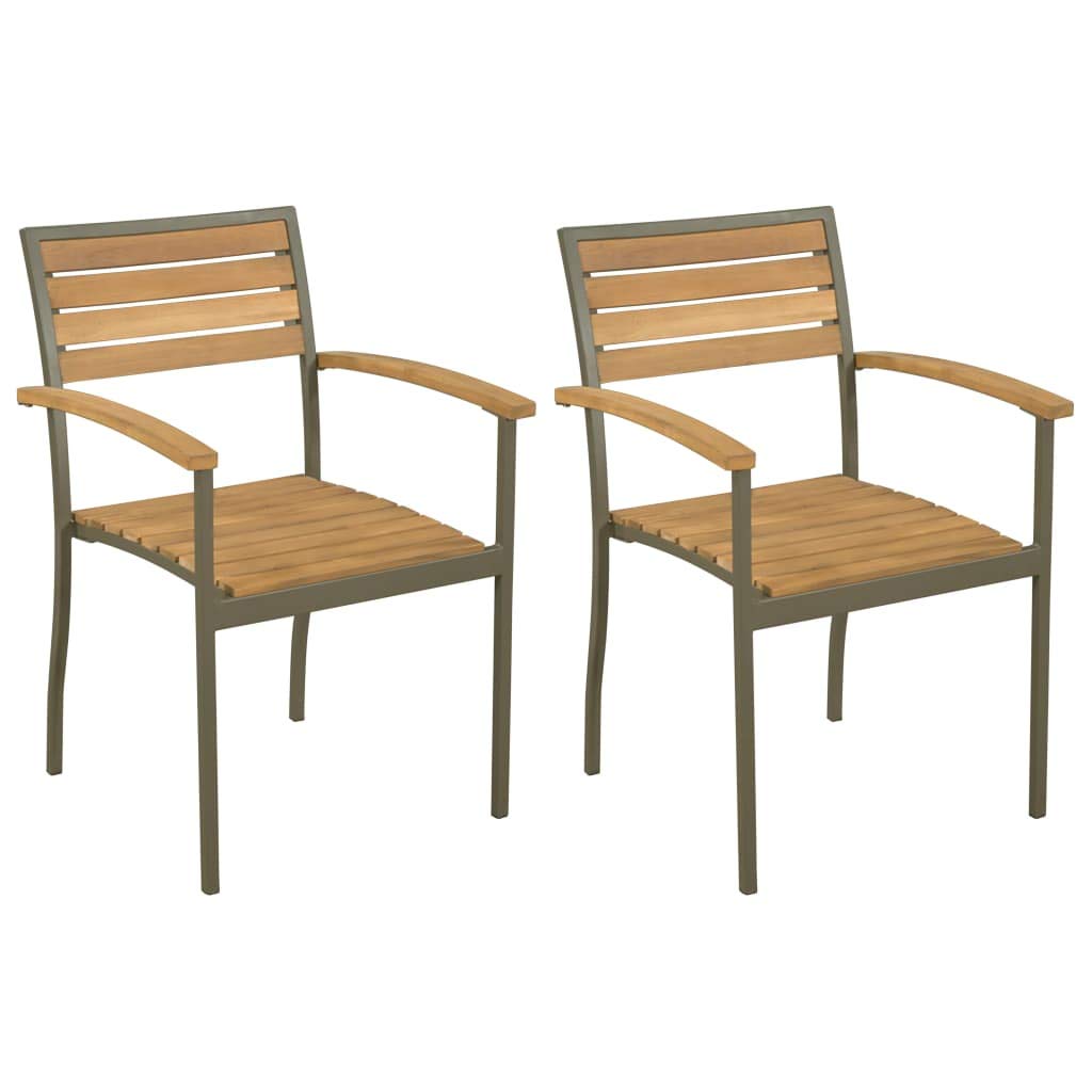 2 Pack Stackable Outdoor Chairs with Armrests - Solid Acacia Wood & Steel Frame - Weather-Resistant Patio Furniture for Garden, Backyard, Poolside, Deck, and Balcony Use