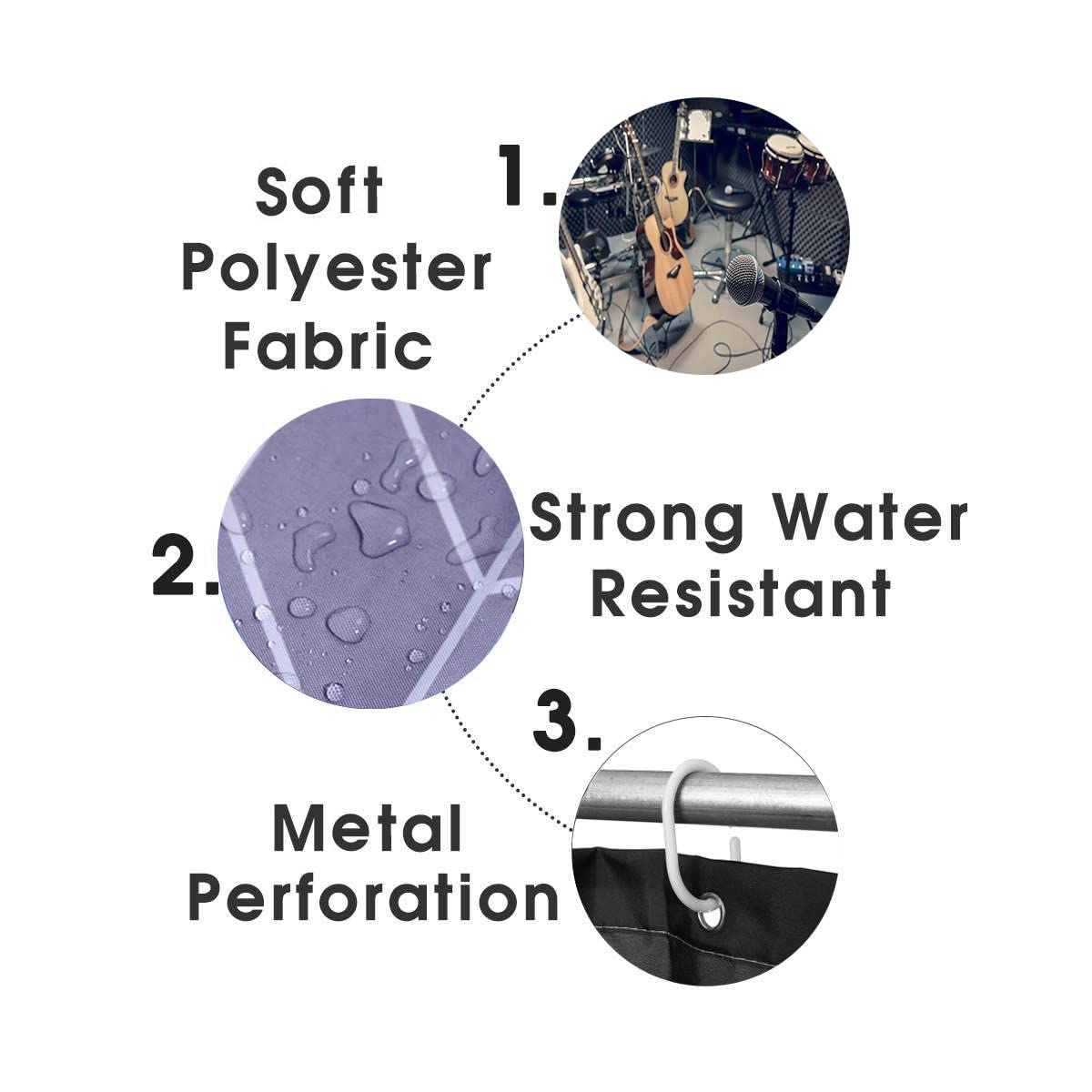 OLEBETY 4-Piece Pop Music Shower Curtain Set with Electric Guitar, Drums & Microphone Design - Waterproof Fabric Bathroom Decor for Band Theme - Includes Non-Slip Bath Mat - Perfect for Music Lovers' Bathroom & Teen Room Decor