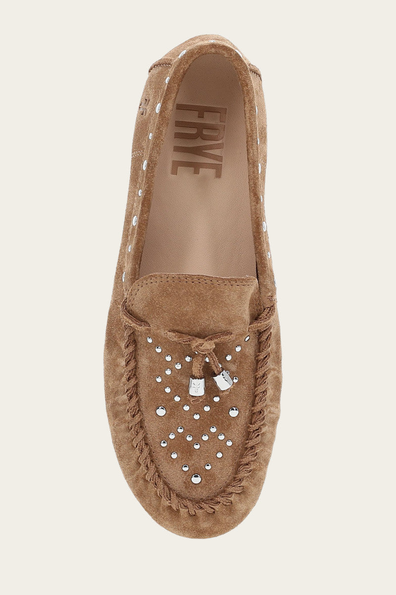 Naya Stud Moc Almond Toe Slip-On Loafers for Women - Comfortable Casual Shoes for Work, Travel & Everyday Wear