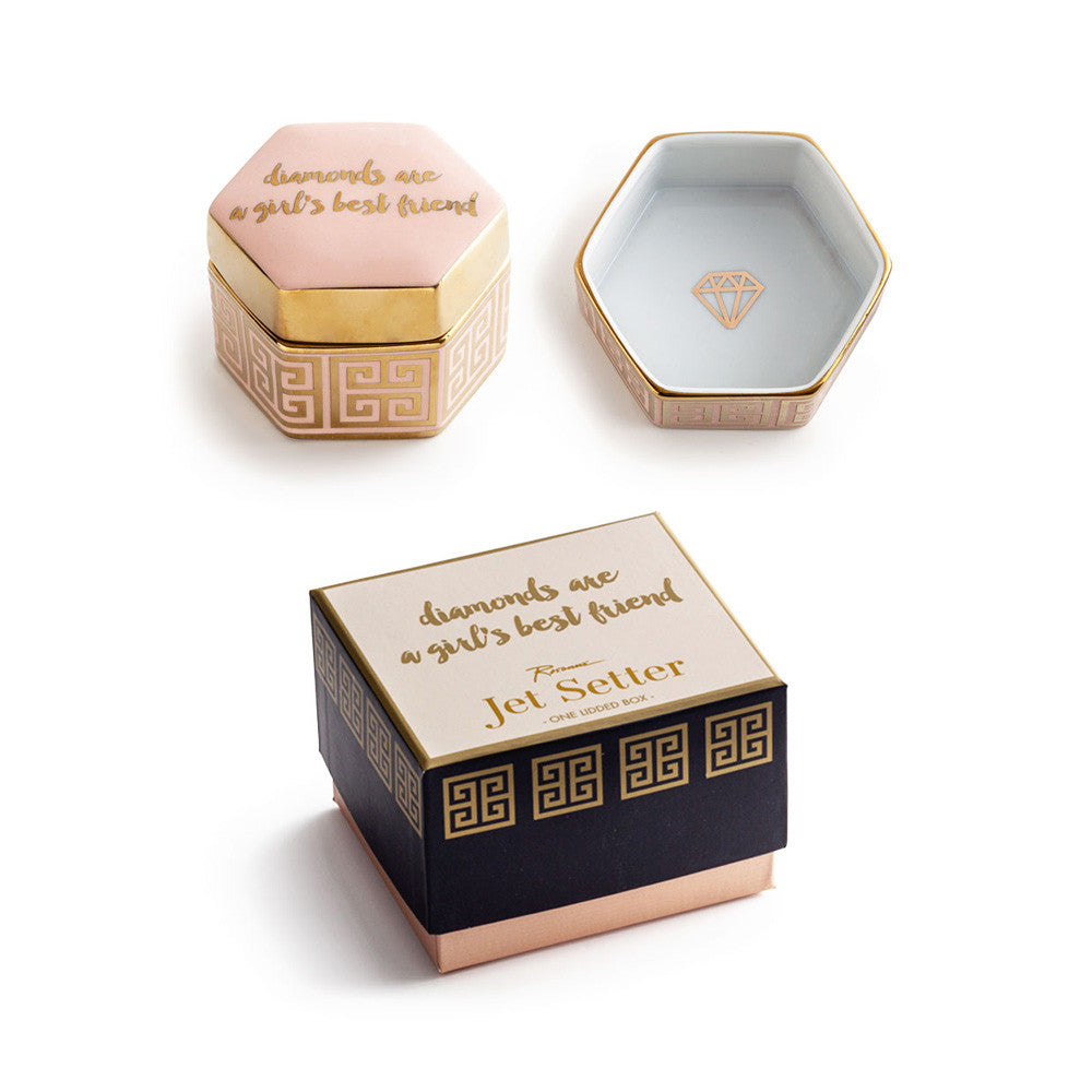 Elegant Porcelain Hexagon Jewelry Box with Lid - Perfect for Storing Rings, Earrings & Necklaces | Diamond-Inspired Gift for Women