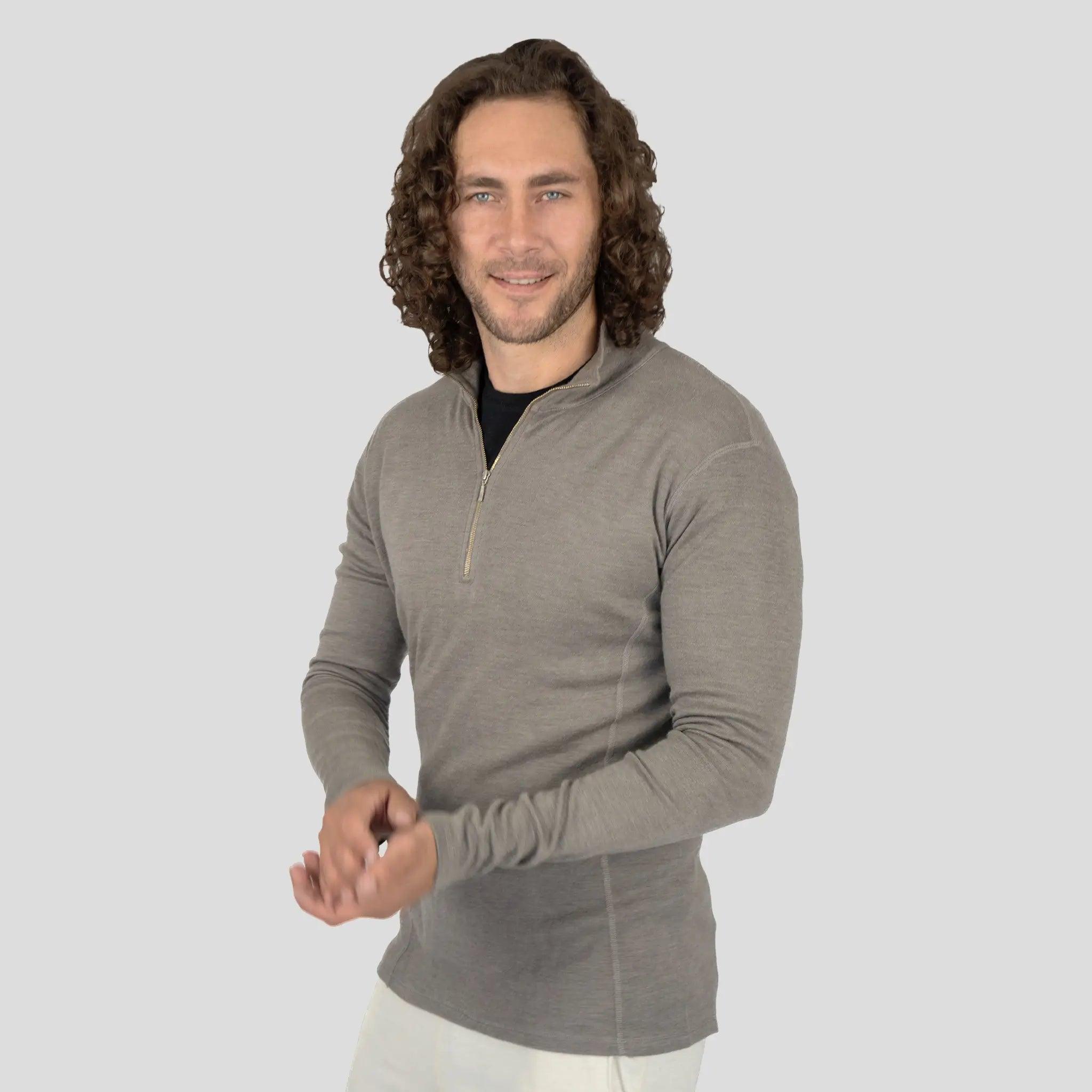Men's Alpaca Wool Base Layer - 300 Lightweight Half Zip Thermal Shirt for Hiking, Skiing & Winter Outdoor Activities