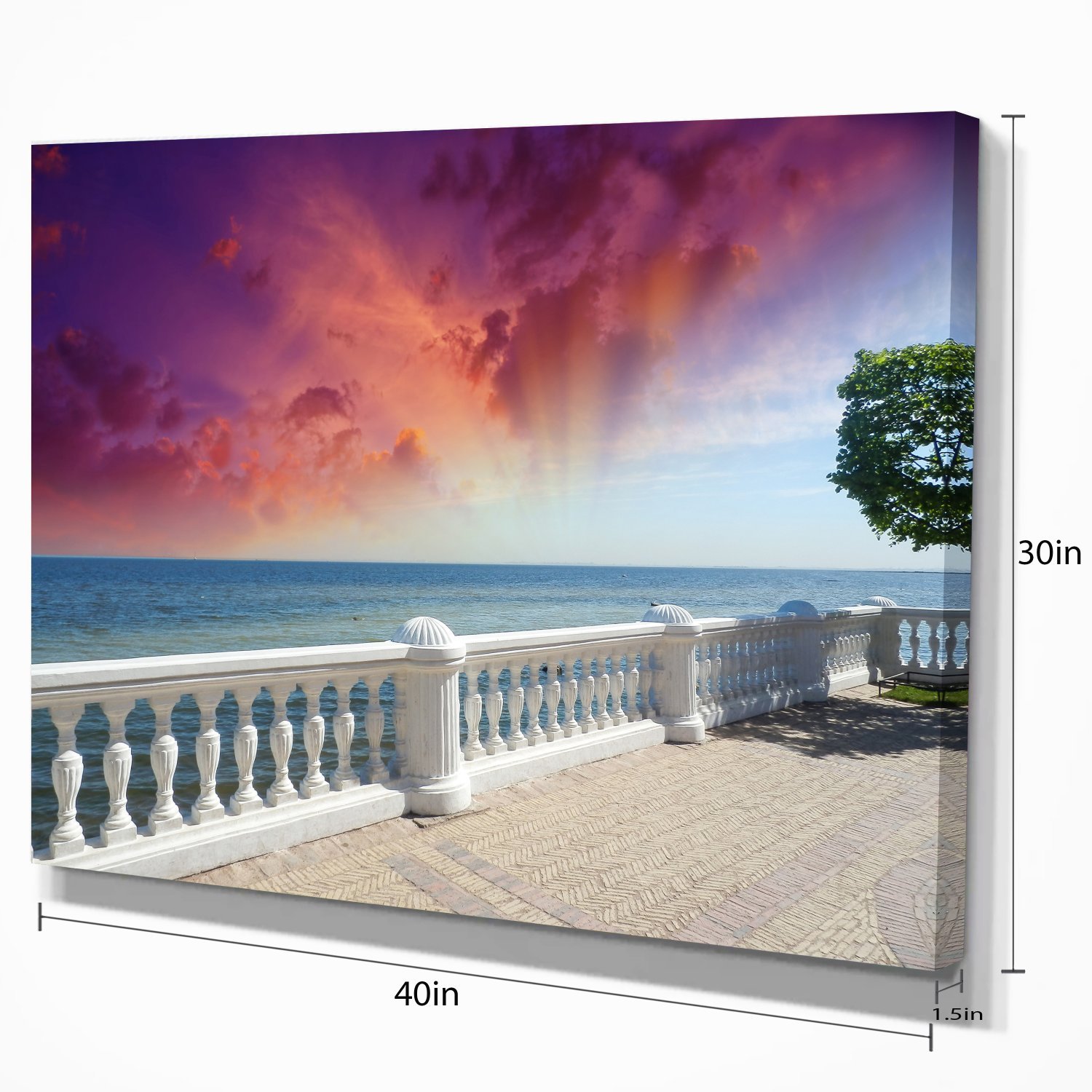 Ocean View Stone Balcony Seashore Canvas Art Print - Coastal Wall Decor for Living Room, Bedroom & Office