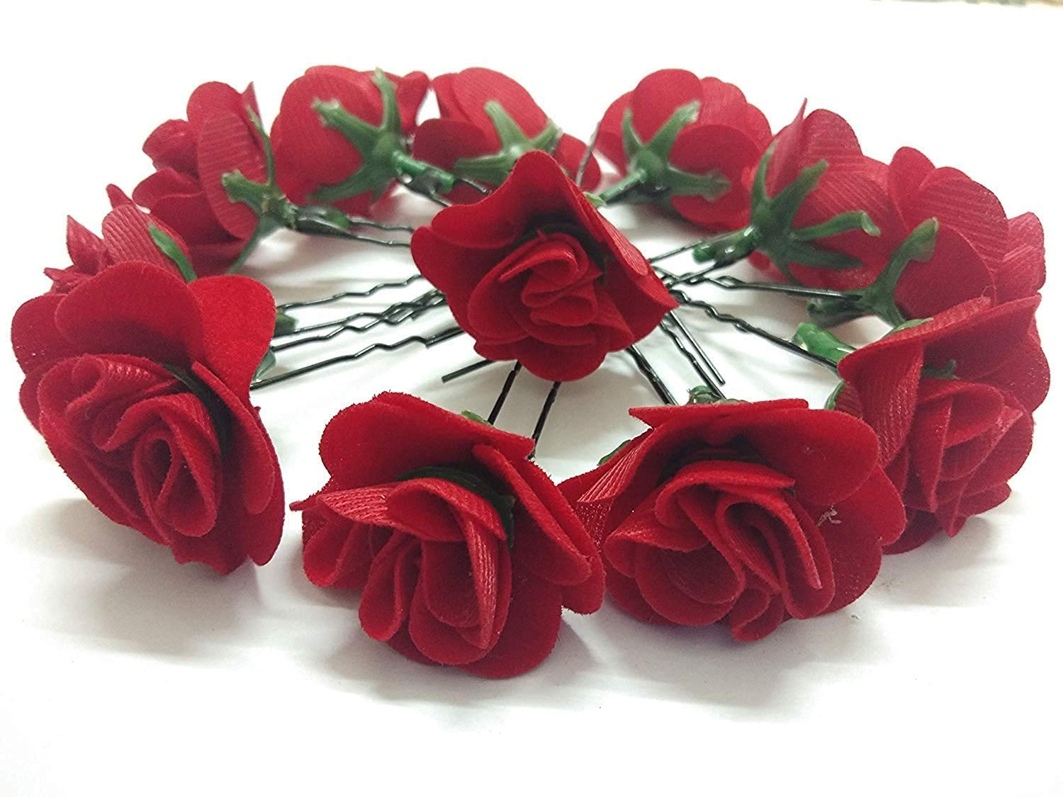 AAINAA Bridal Hair Pins Set of 4 - Red Rose Flower Bun Pins for Women & Girls | Wedding, Prom, Party Hair Accessories