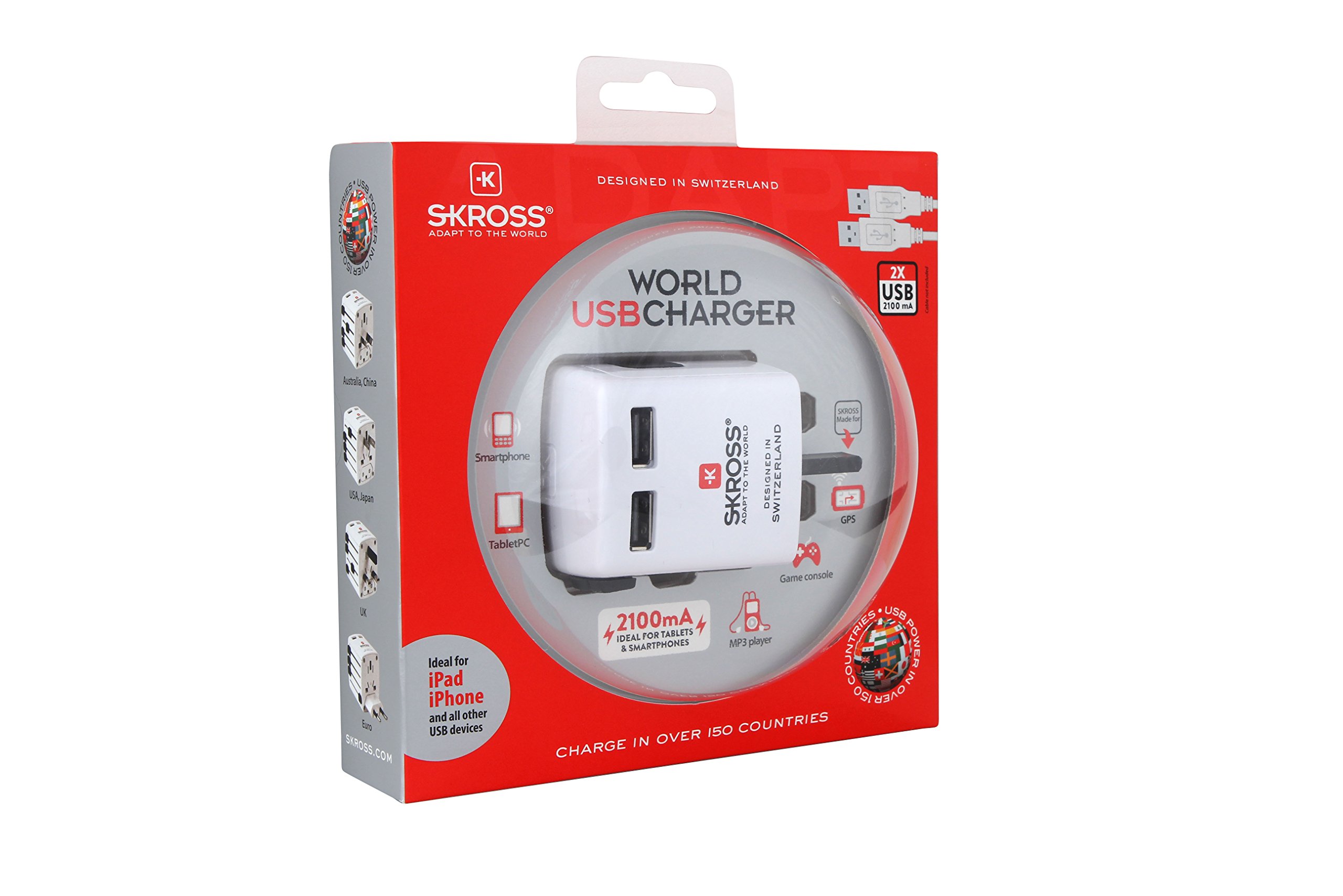 Skross Travel USB Charger - Compact & Fast Charging for iPhone, Android, Samsung - White [SKR1302300] - Perfect for Travel, Office & Home Use