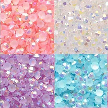 4 Colors 1600pcs 3mm AB Jelly Rhinestones Flatback - 14-Facet Sparkling Gems for Nail Art, DIY Crafts, Clothing & Jewelry Decorations (Style 6) - Perfect for Costumes, Scrapbooking & Home Decor