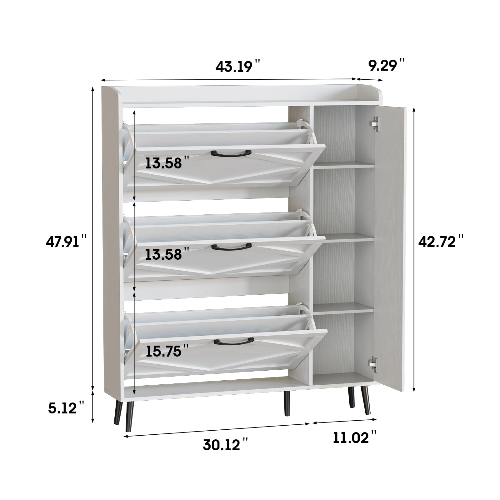 Maupvit 3-Drawer Shoe Cabinet with Mirror - Slim Hidden Storage for Entryway & Hallway