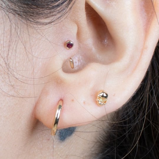 14K Yellow Gold Ruby Ear Cuff - Elegant Dainty Cartilage Earring for Women - Perfect for Parties, Weddings & Everyday Wear