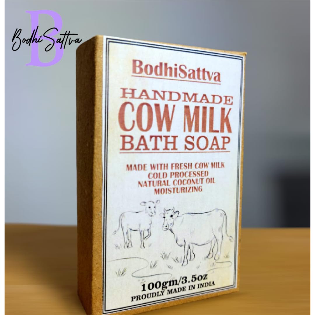 **BodhiSattva Handmade Cow Milk Soap with Cold-Pressed Virgin Coconut Oil & Fresh Milk | 3-Pack (100g Each) | Natural Body Soap for Family | Gentle Cleansing for Dry & Sensitive Skin | Perfect for Daily Use & Gifts**
