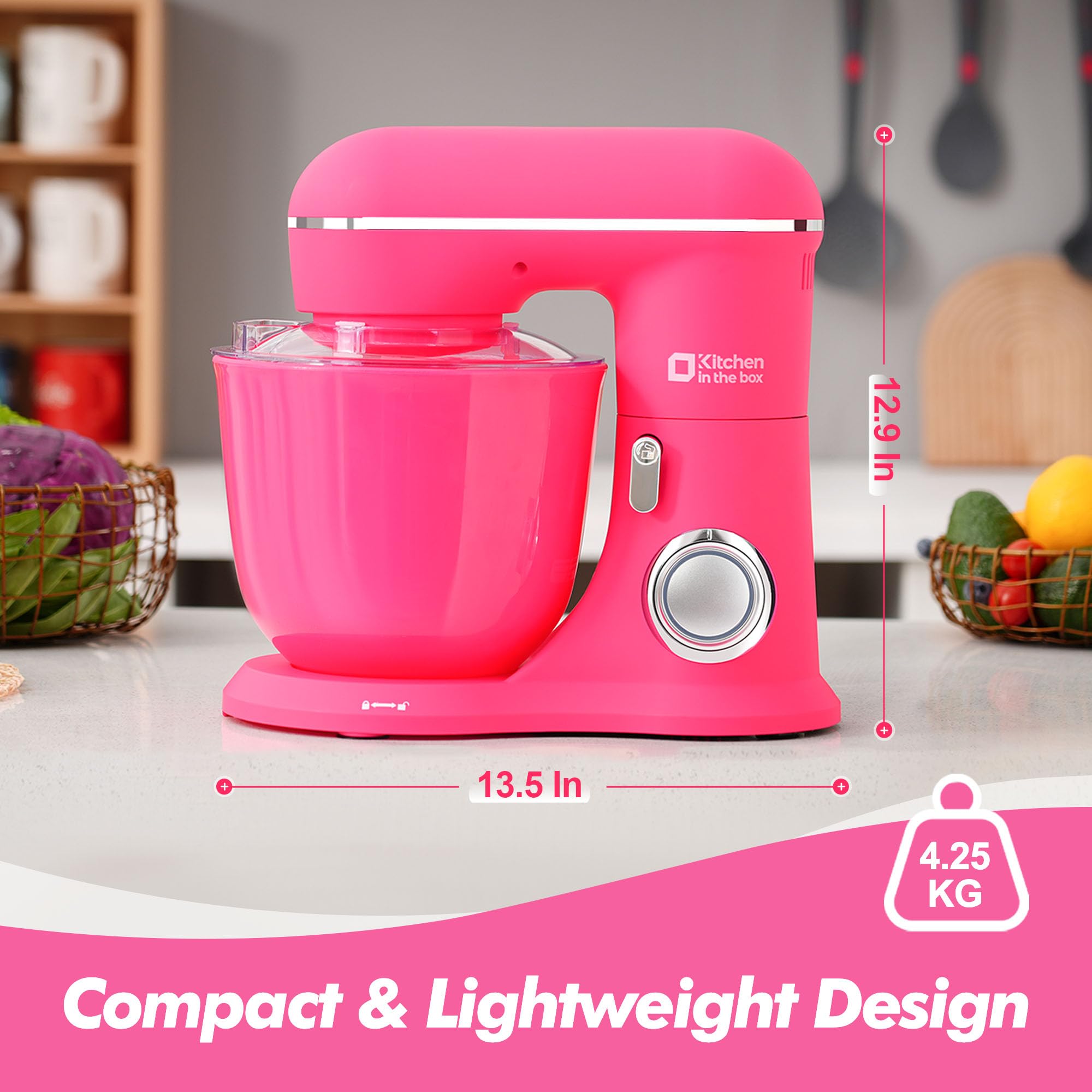 4.5QT & 5QT Stand Mixer Set - Matte Finish Electric Kitchen Mixer with Egg Whisk, Dough Hook & Flat Beater - Perfect for Baking Cakes, Cookies & Bread Dough (Neon Pink)