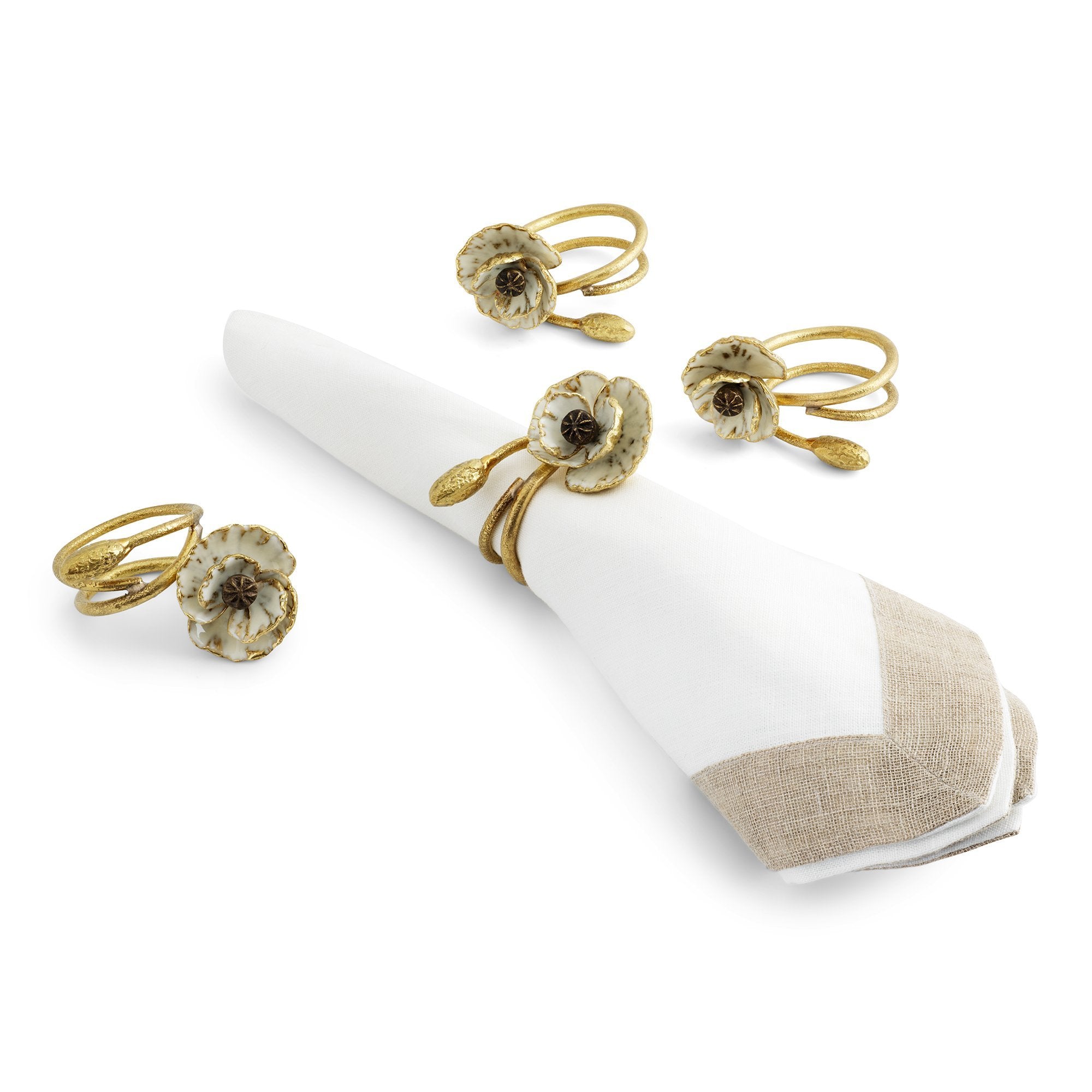 Elegant Anemone Napkin Ring Set - 12 Pack, Silver Plated Floral Napkin Holders for Wedding, Party, and Holiday Table Decor
