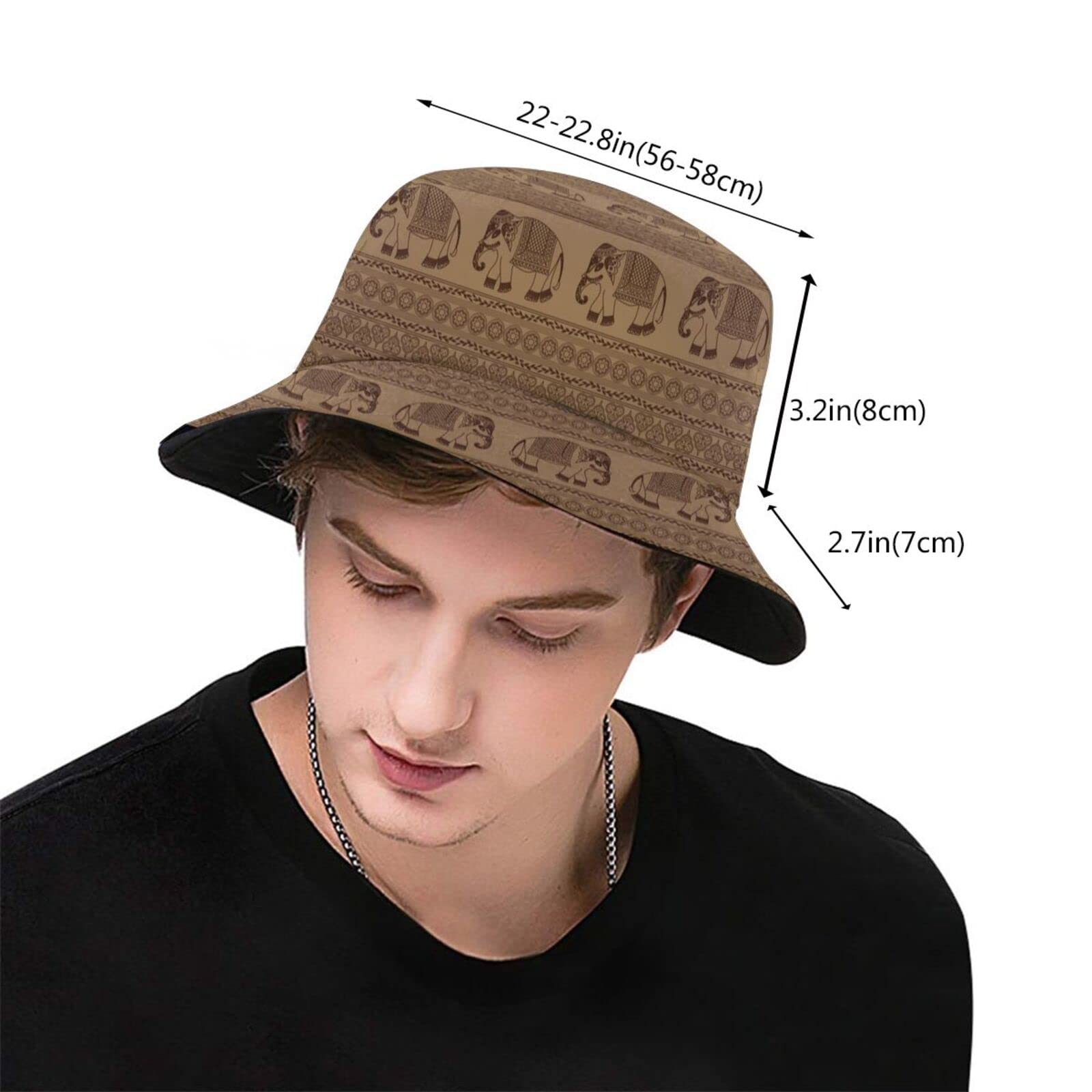 Ethnic Elephant Print Bucket Hat - Stylish Sun Hat for Women & Men - Indian Elephant Design Fisherman Hat for Beach, Outdoor & Summer Fashion