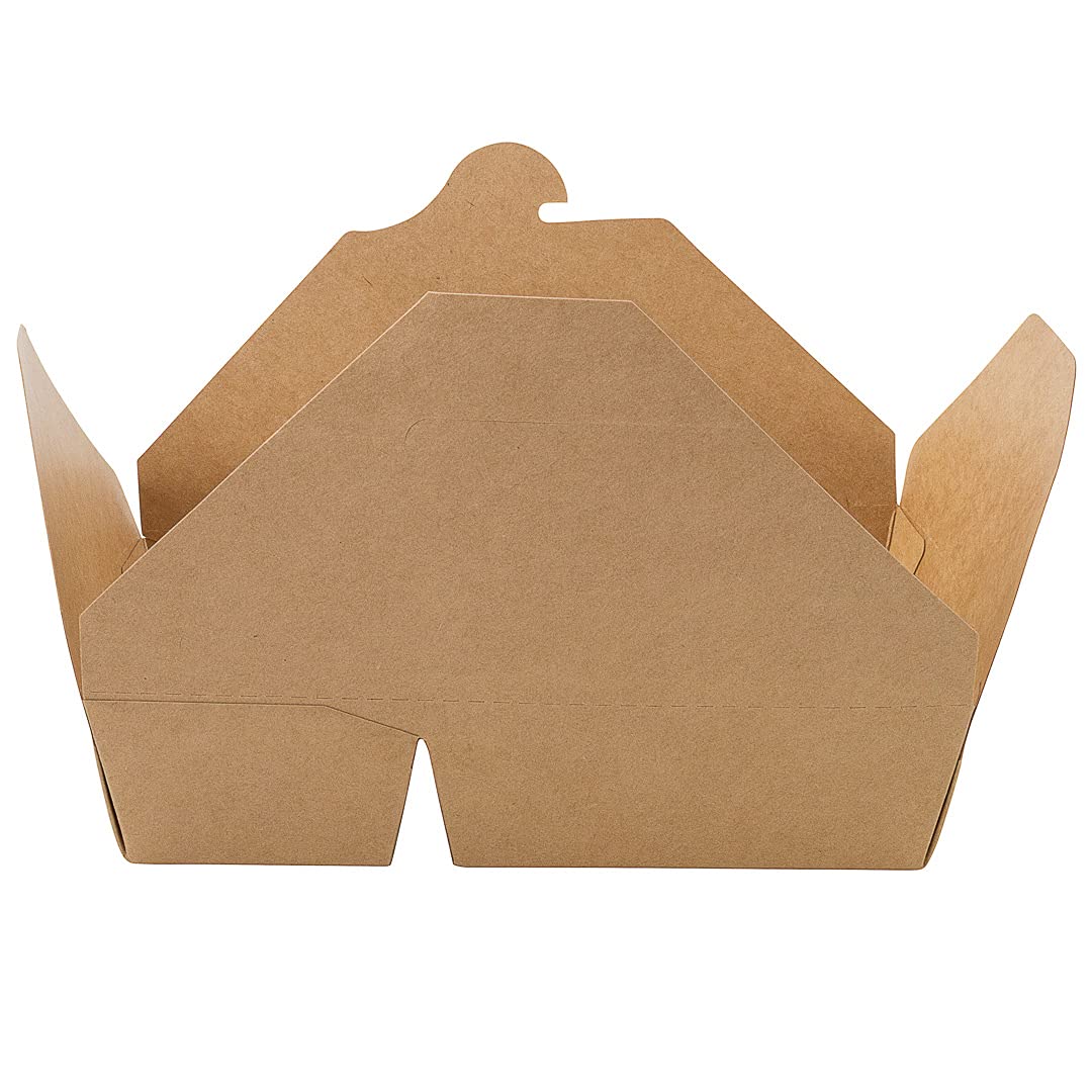 Eco-Friendly 50oz Kraft Paper Take Out Containers - 200 Pack of 2-Compartment Greaseproof Food Boxes with Secure Tab-Lock Closure | Perfect for Restaurants, Catering & Meal Prep | Safe for Hot/Cold Foods, Burgers, Salads & Leftovers