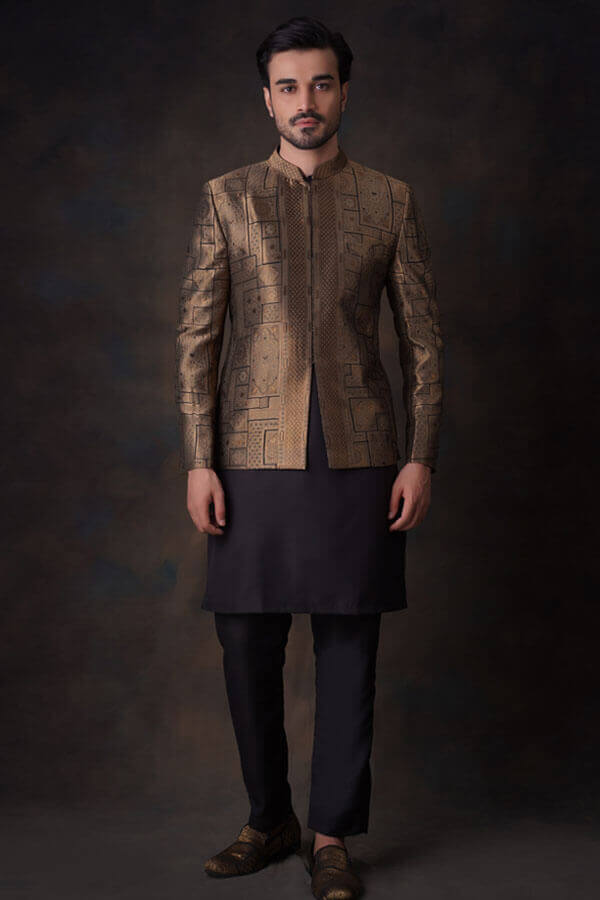 Luxury Black and Gold Persian Pure Silk Prince Coat for Men - Elegant Formal Wear, Royal Costume, Special Occasions & Halloween Parties