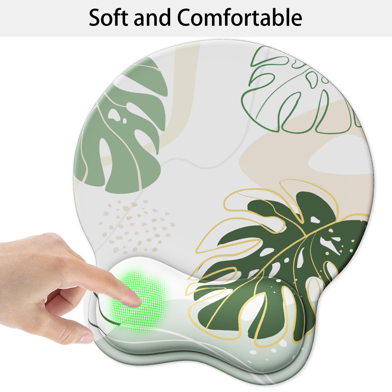 Ergonomic Mouse Pad with Wrist Rest for Comfortable Typing & Office Work - 2-in-1 Desk Mouse Pad Set with Coaster - Green Plant Design for Computer, Gaming & Home Office Use
