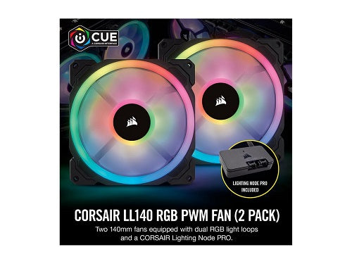 LL140 RGB 140mm Dual Light Loop RGB LED PWM Fan - 2 Pack with Lighting Node PRO | High Performance PC Cooling for Gaming Rigs & PC Builds | RGB Sync for ASUS Aura, MSI Mystic Light & More