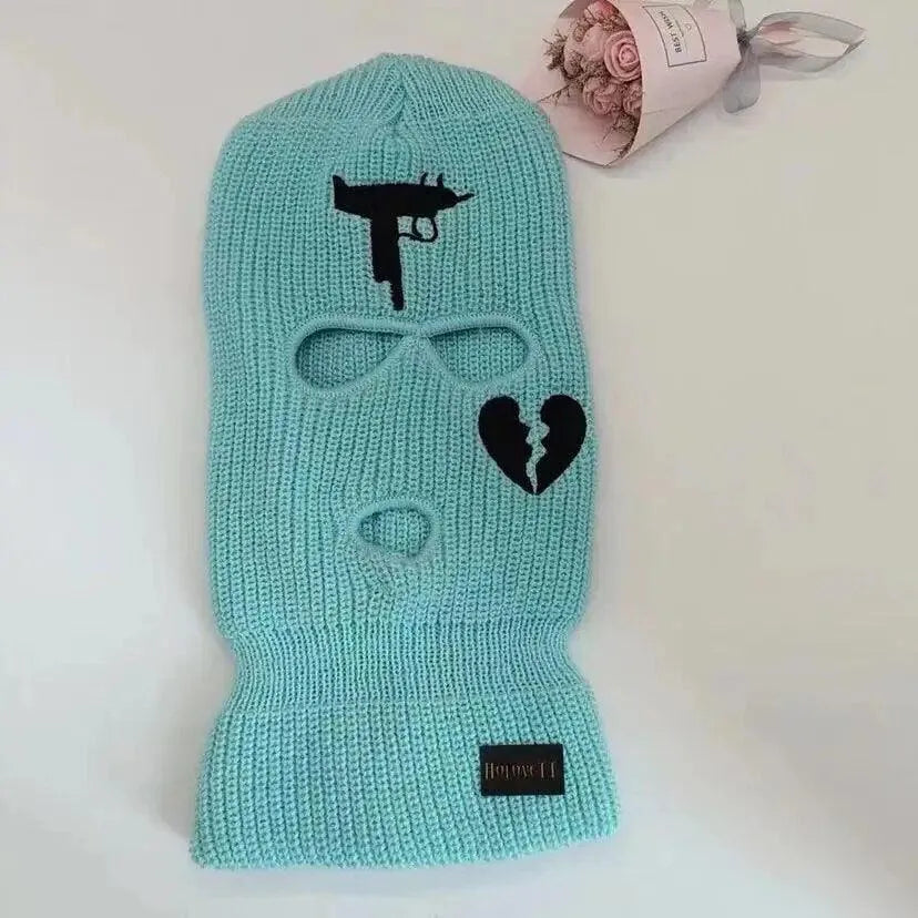 Tactical Ski Mask - 3 Hole Full Face Balaclava for Winter Sports & Halloween | Neon Embroidery Design | Cold Weather & Outdoor Activities Gear