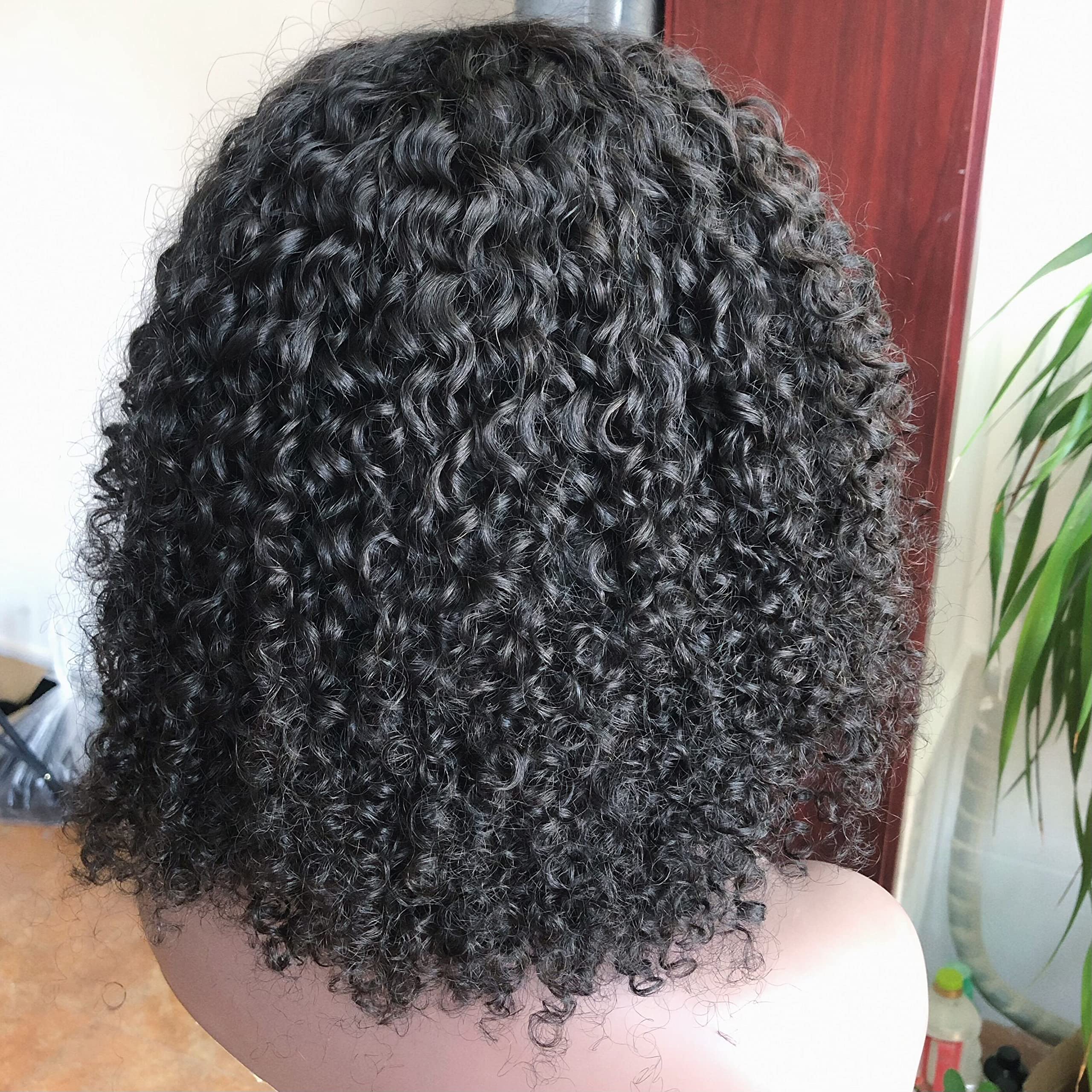Brazilian Human Hair Wigs for Black Women - Short Curly Wigs with Bangs, 12 Inch, 200% Density, Glueless Scalp Top, Full Machine Made, Natural Color | Perfect for Daily Wear, Cosplay & Protective Styling