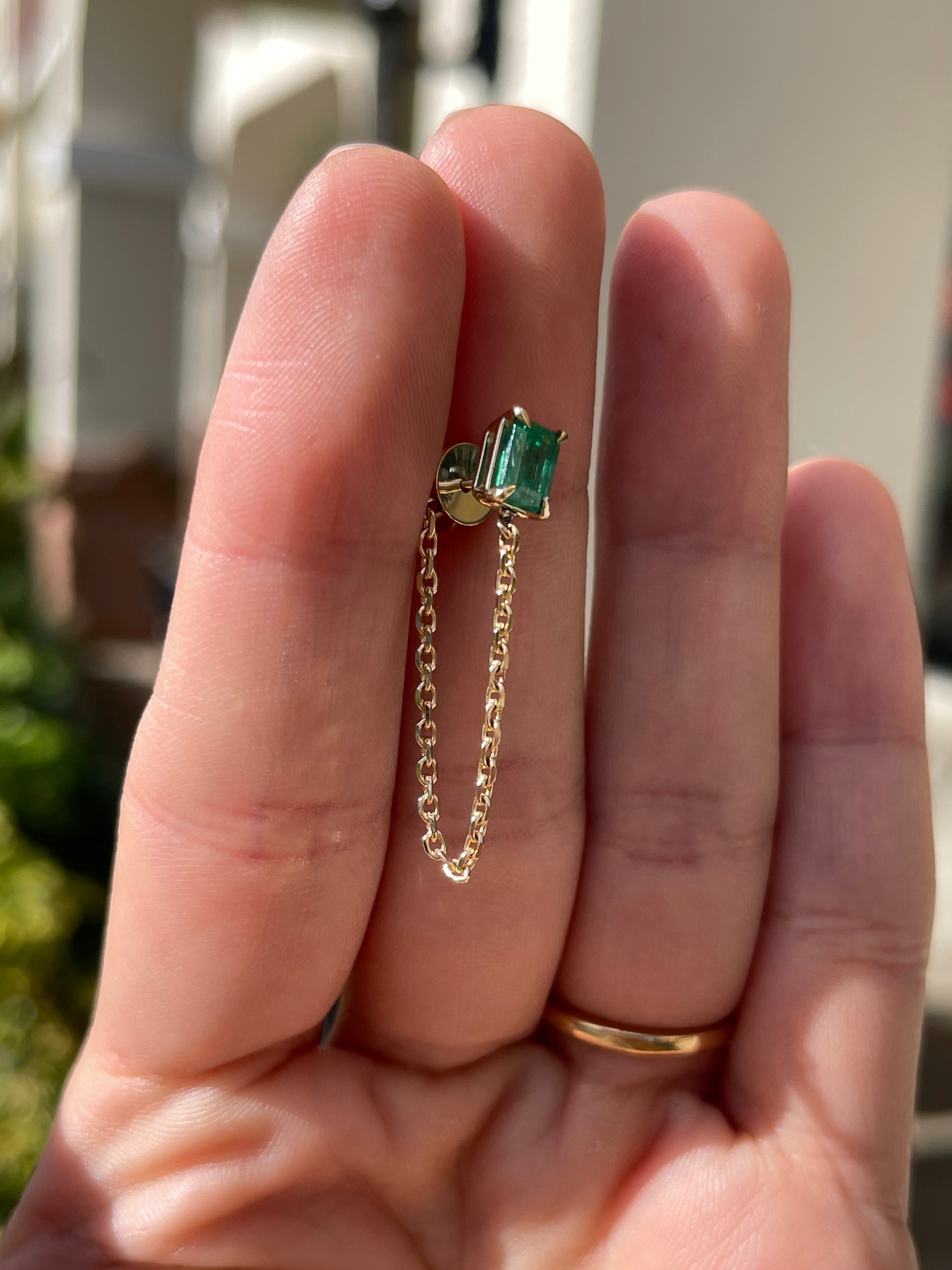 14K Gold Single Emerald Cut Stud Earrings for Women - Dainty Green Gemstone Jewelry for Everyday Wear, Gift Giving & Special Occasions