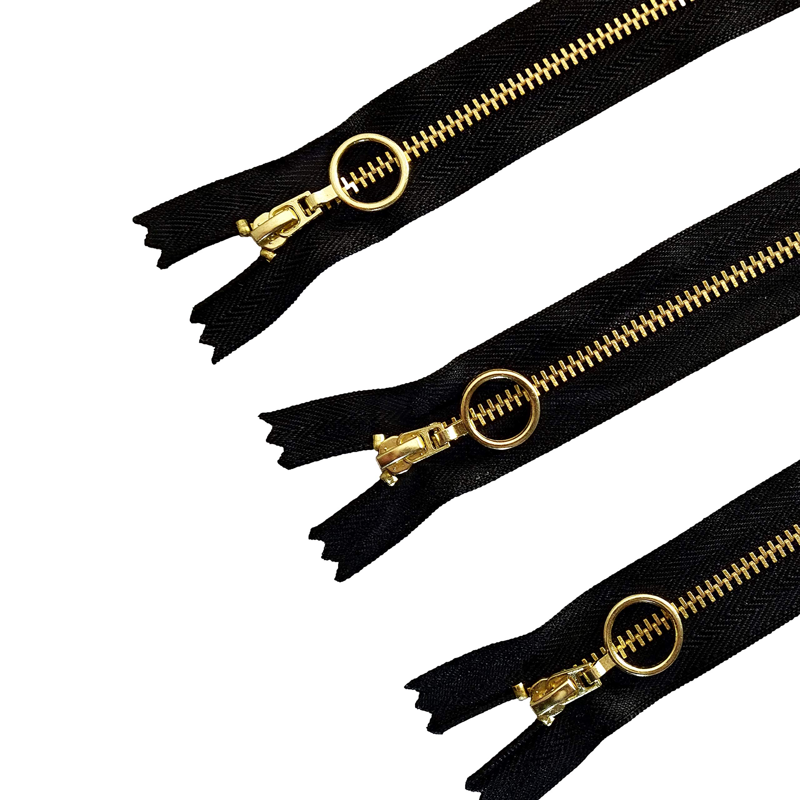 KGS #5 Metal Zippers 12 Inch Gold Ring Pull - 5 Pack for Jeans, Bags & Sewing Crafts | Durable Replacement Zippers for DIY Projects, Fashion Design & Home Tailoring