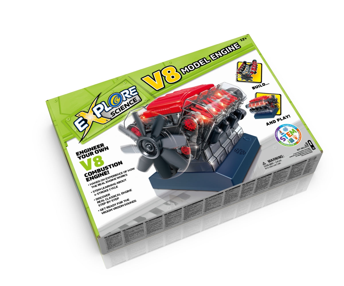 Explore Science V8 Model Engine Kit - DIY STEM Educational Toy for Kids & Adults - Build Your Own Working Mini Engine - Perfect for Science Projects, Learning & Gifts