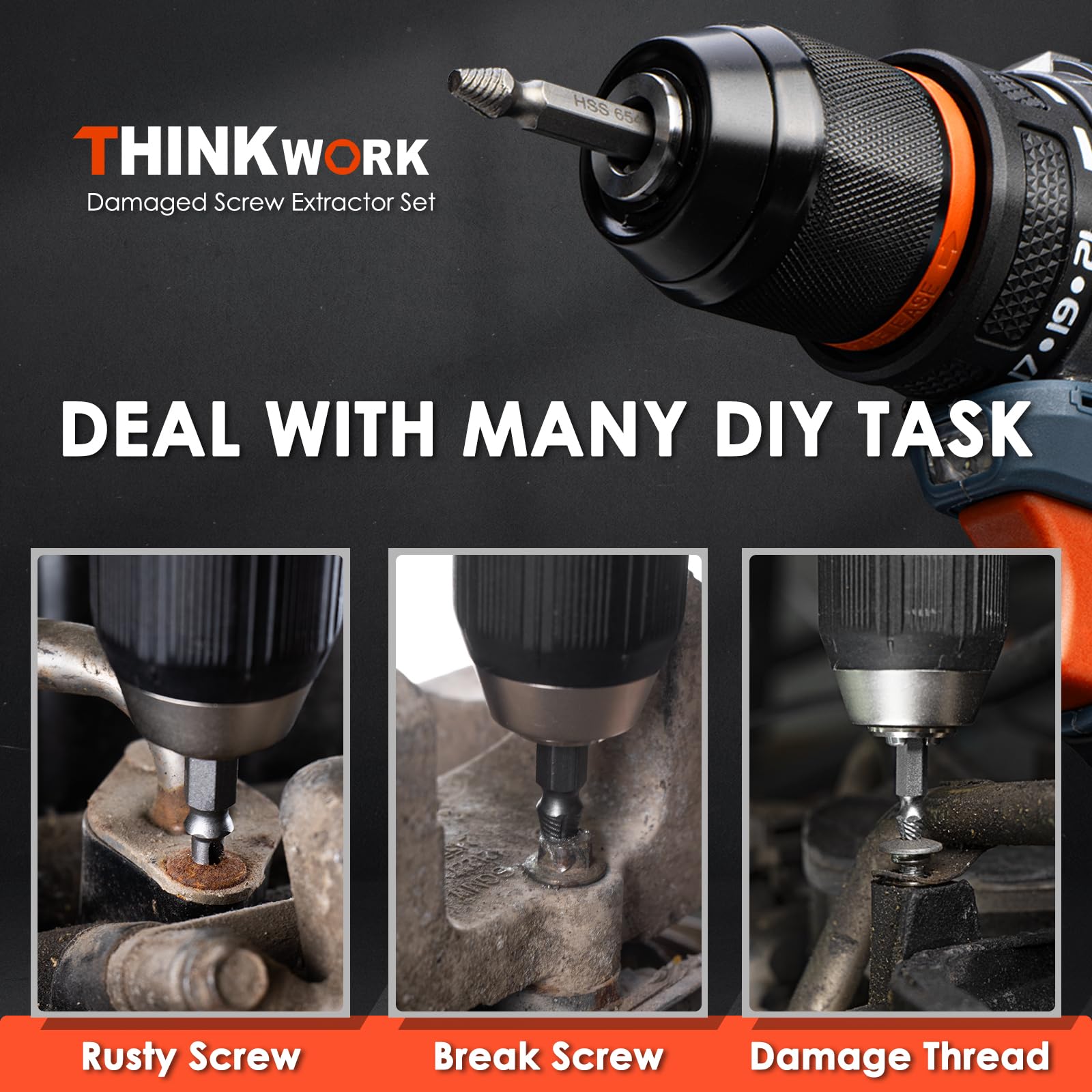 THINKWORK 13Pcs Damaged Screw Extractor Set - Easy Out Bolt Remover Tools for Stripped, Broken, Rusted Screws, Bolts & Nuts - Ideal for Home Repair, Automotive Maintenance & DIY Projects