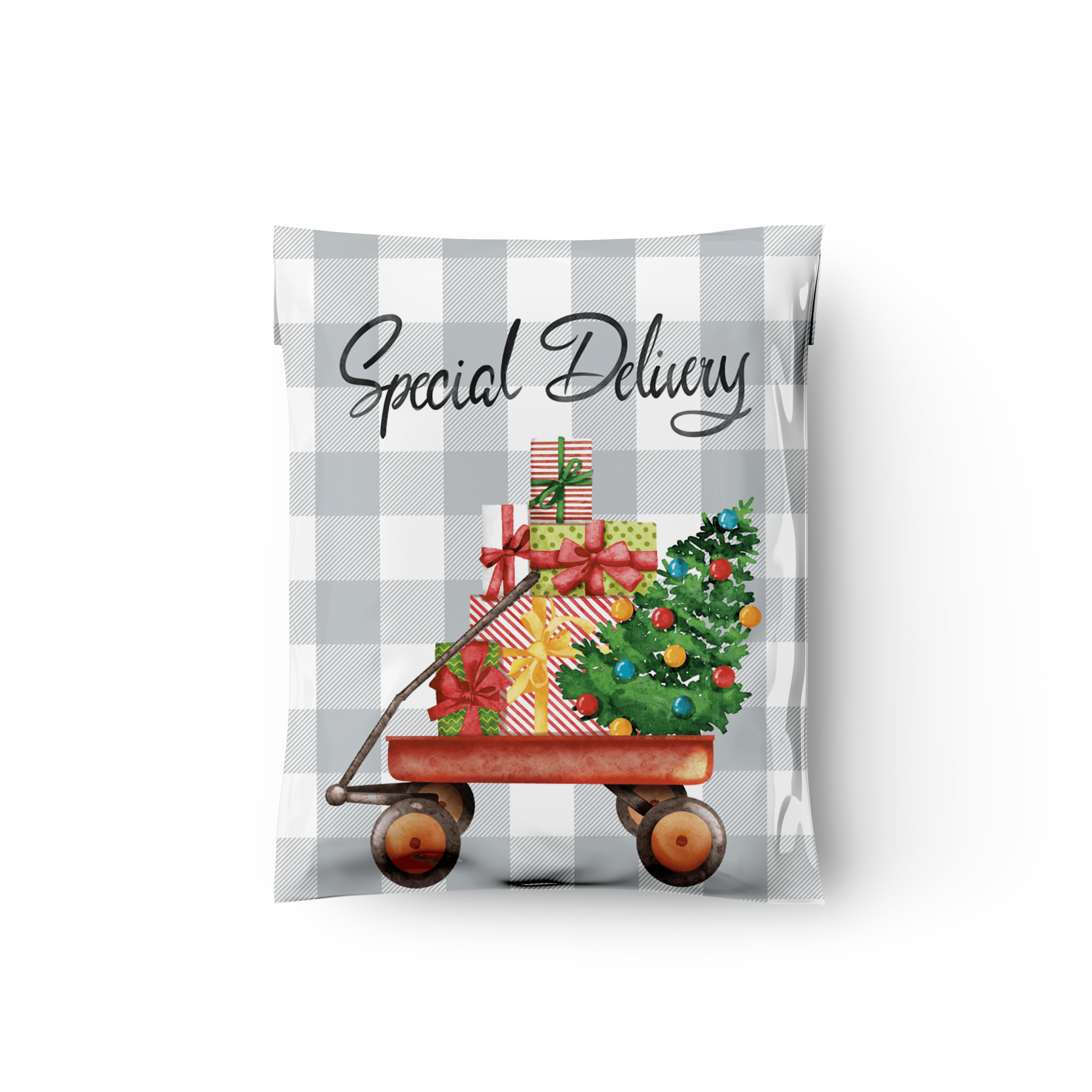 10x13 Christmas Wagon Designer Poly Mailers - Premium Printed Shipping Envelopes for Holiday Gifts, Ecommerce Packaging & Branded Mailing Bags (Set of 50) - Perfect for Christmas Presents, Online Stores & Small Business Shipping