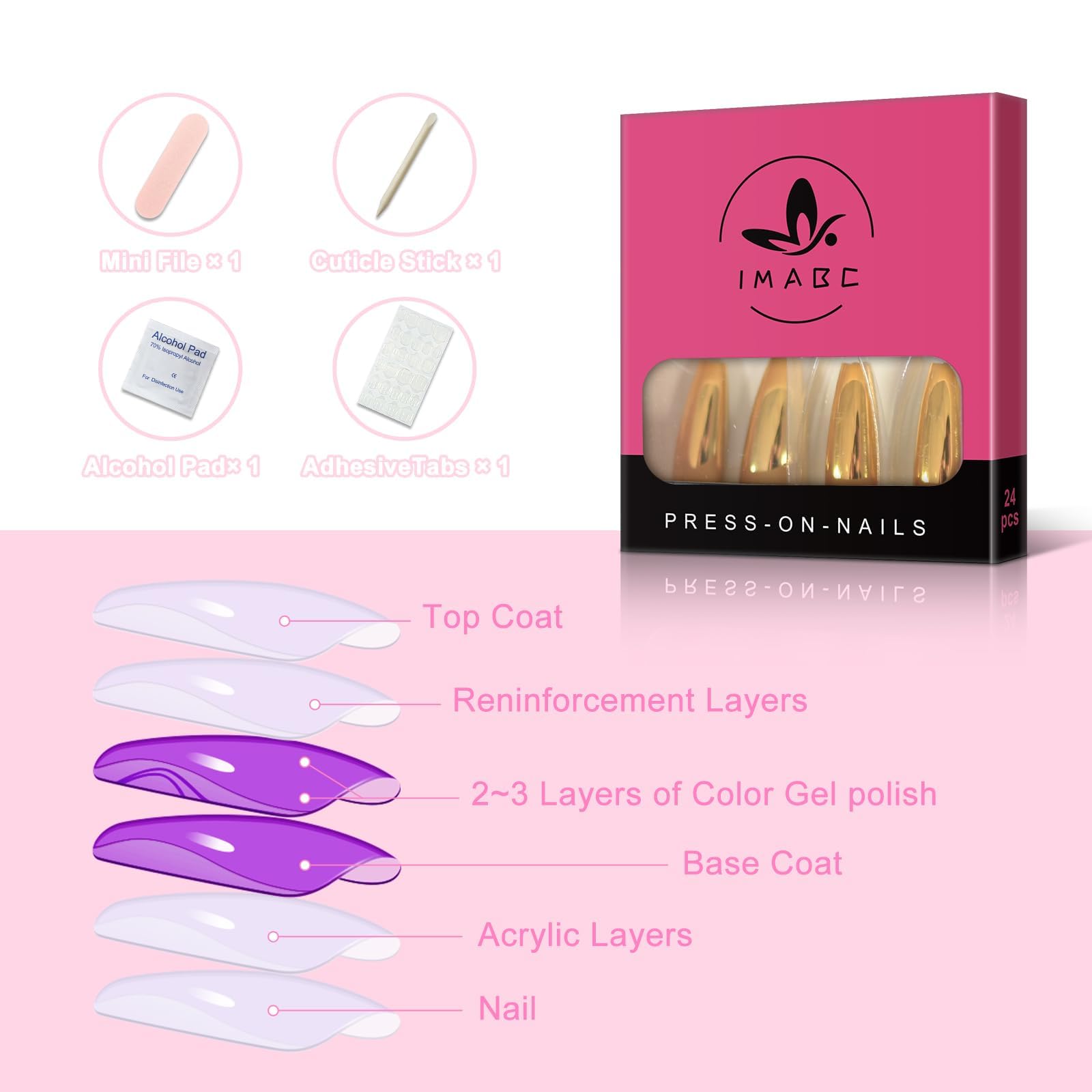 24pcs Extra Long Gold Yellow Chrome Reflective Press On Nails - Metal Coffin Fake Nails with Mirror Finish for Punk Rock Style, Full Cover Acrylic Nails for Halloween, Cosplay, and Gothic Fashion