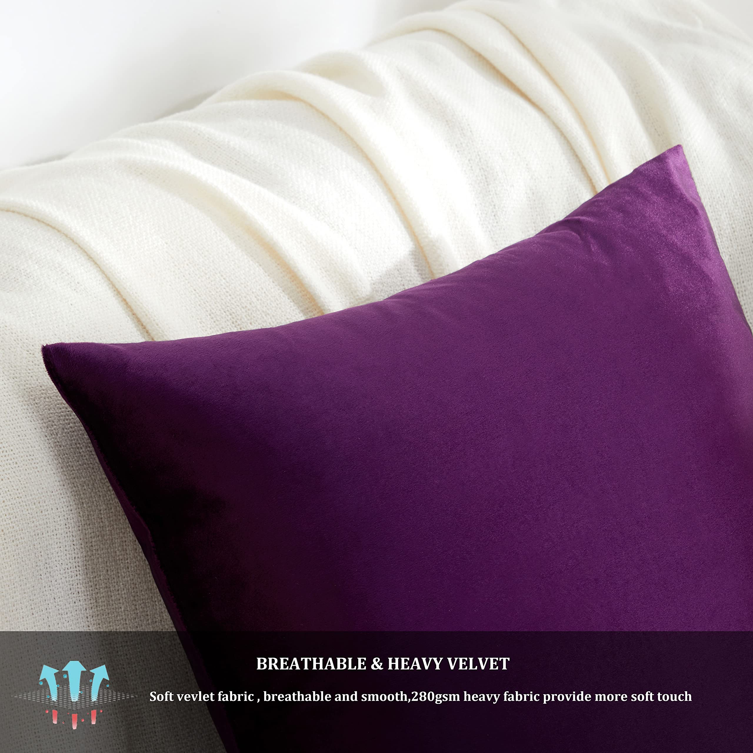 GIGIZAZA 26x26 Decorative Throw Pillow Covers Set of 2 - Purple Velvet Square Couch Pillows for Sofa, Boho Home Decor | Perfect for Living Room, Bedroom & Dorm Decor