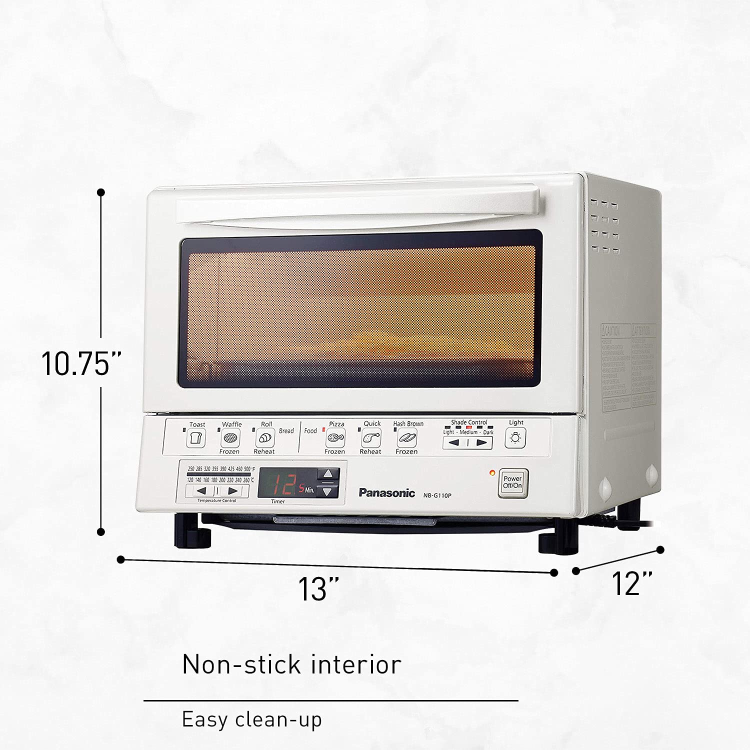 Panasonic FlashXpress Toaster Oven - 4-Slice Countertop Oven with Double Infrared Heating, 6 Auto Cook Functions & Precise Temp Control, 1300W (White, NB-G110-W) - Perfect for Baking, Broiling, Toasting & Reheating Meals in Small Kitchens, Dorms or Offices