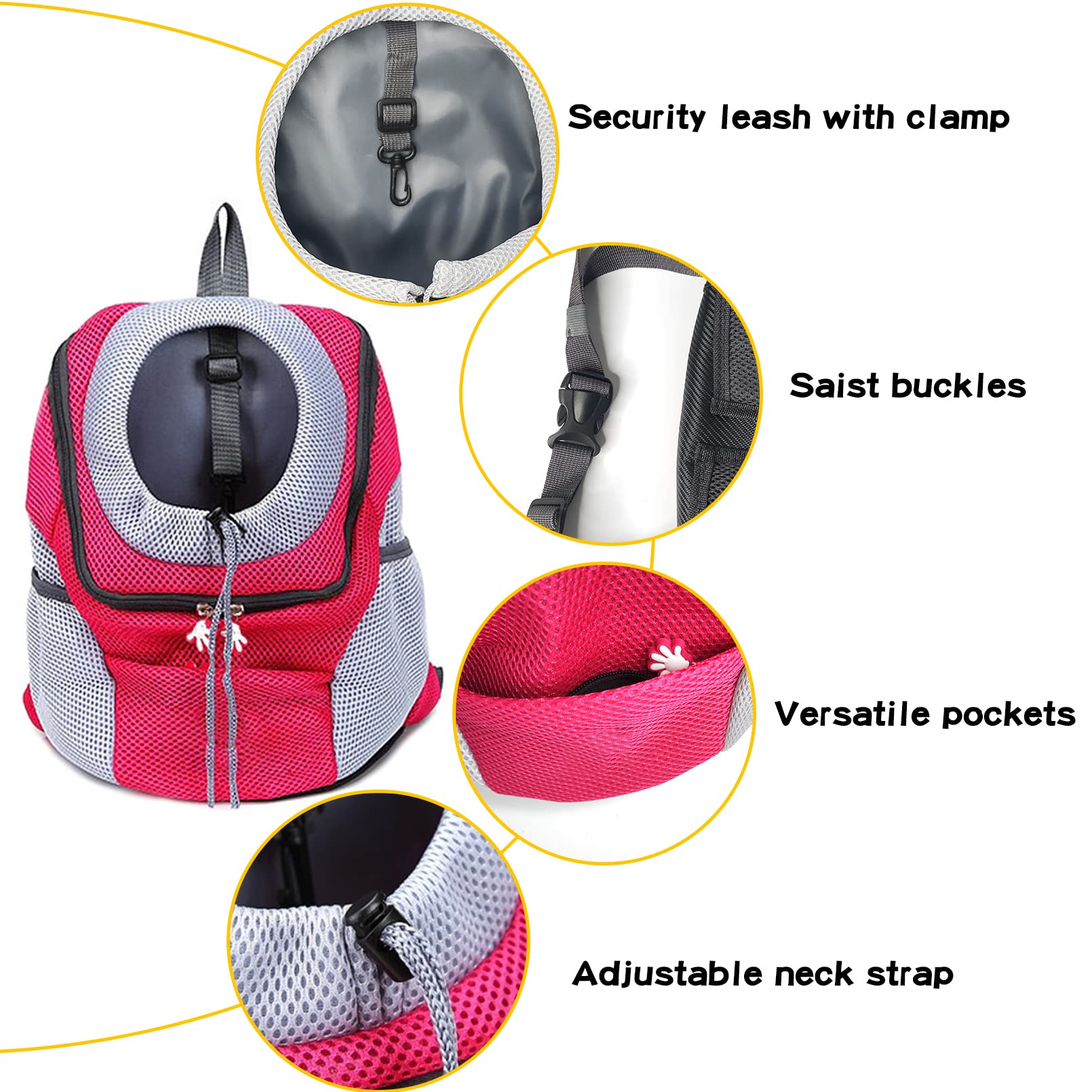 Fhiny Dog Carrier Backpack - Comfortable Pet Puppy Front Carrier with Breathable Head Out Design & Padded Shoulder Straps for Walking, Biking, Hiking, Camping - Perfect for Outdoor Adventures and Daily Commutes
