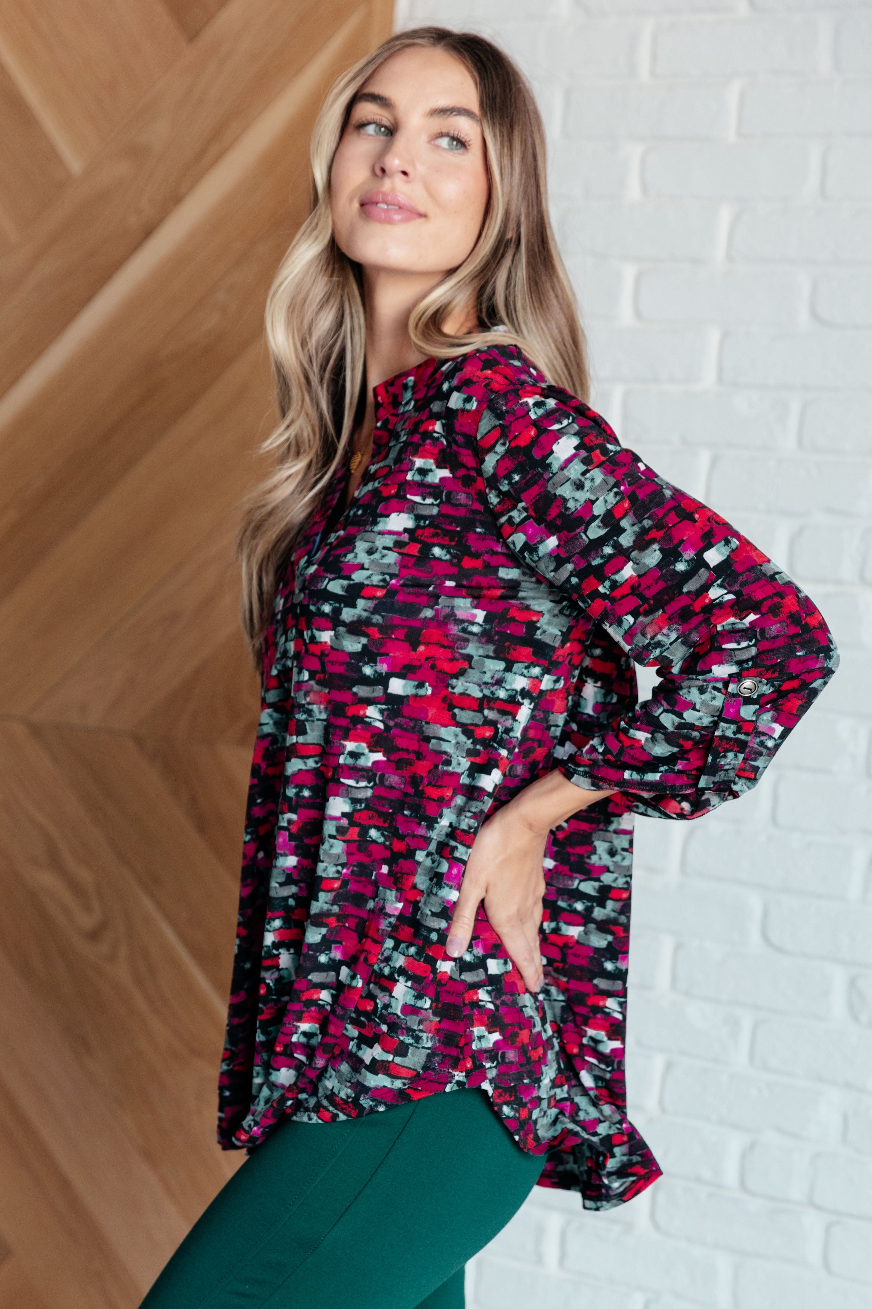 Lizzy Top - Stylish Black & Grey Abstract Print Women's Blouse for Casual Wear, Office & Night Out